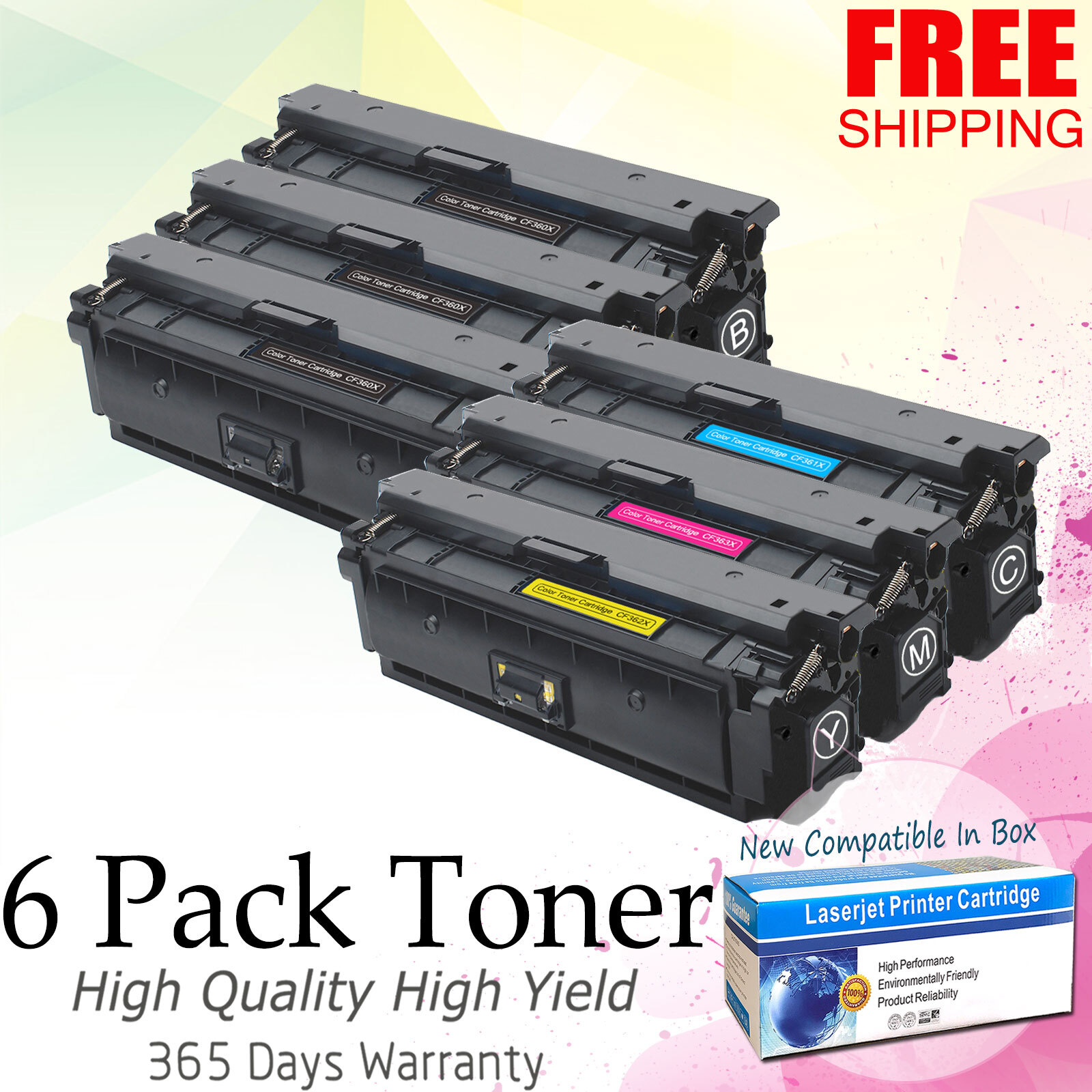 6 PK Toner Set For HP CF360X 508X Color LaserJet Enterprise M552 M553dn MFP M577