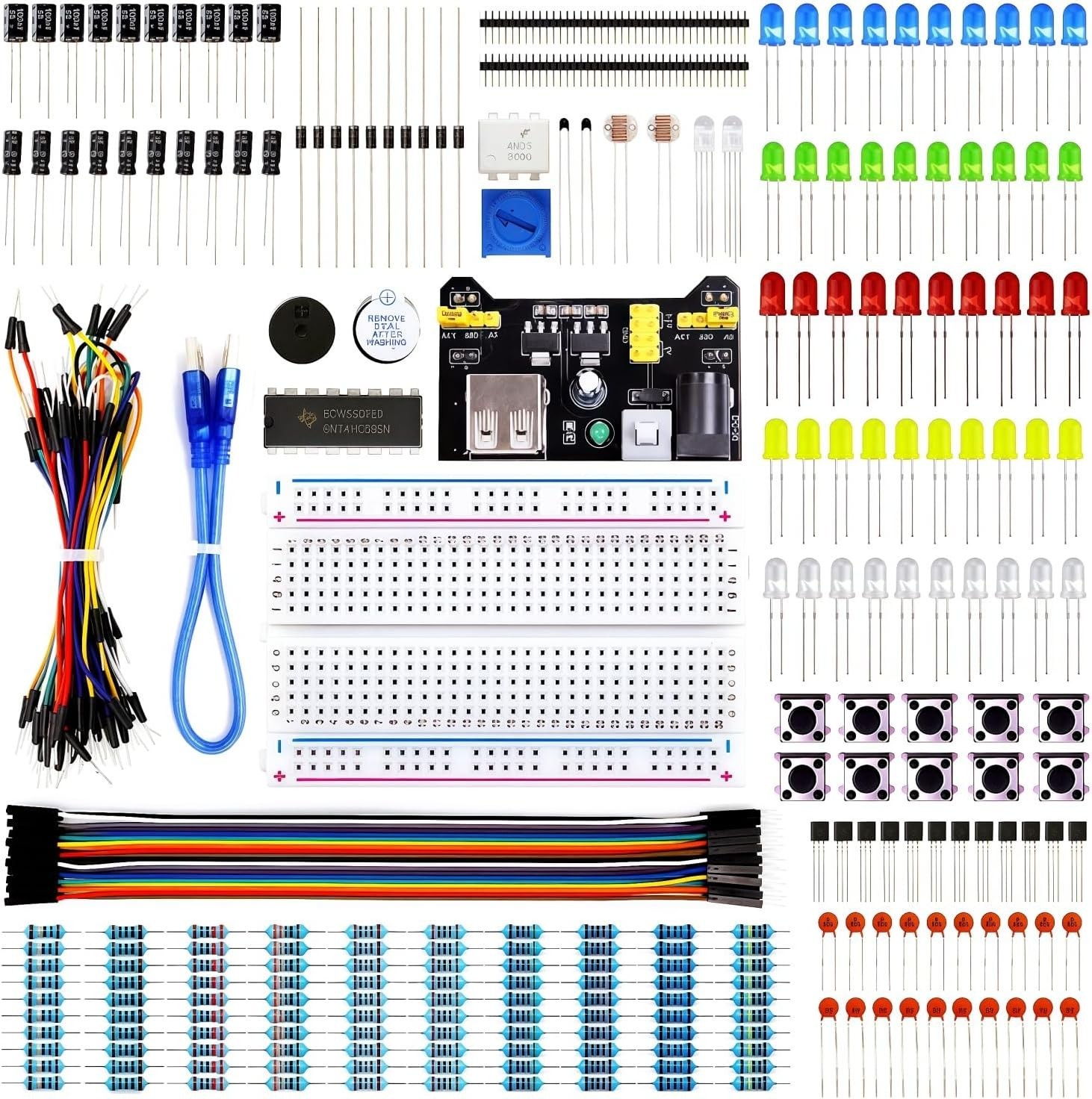 Electronics Component Kit with 300+ Pieces and USB Power Supply for Beginners