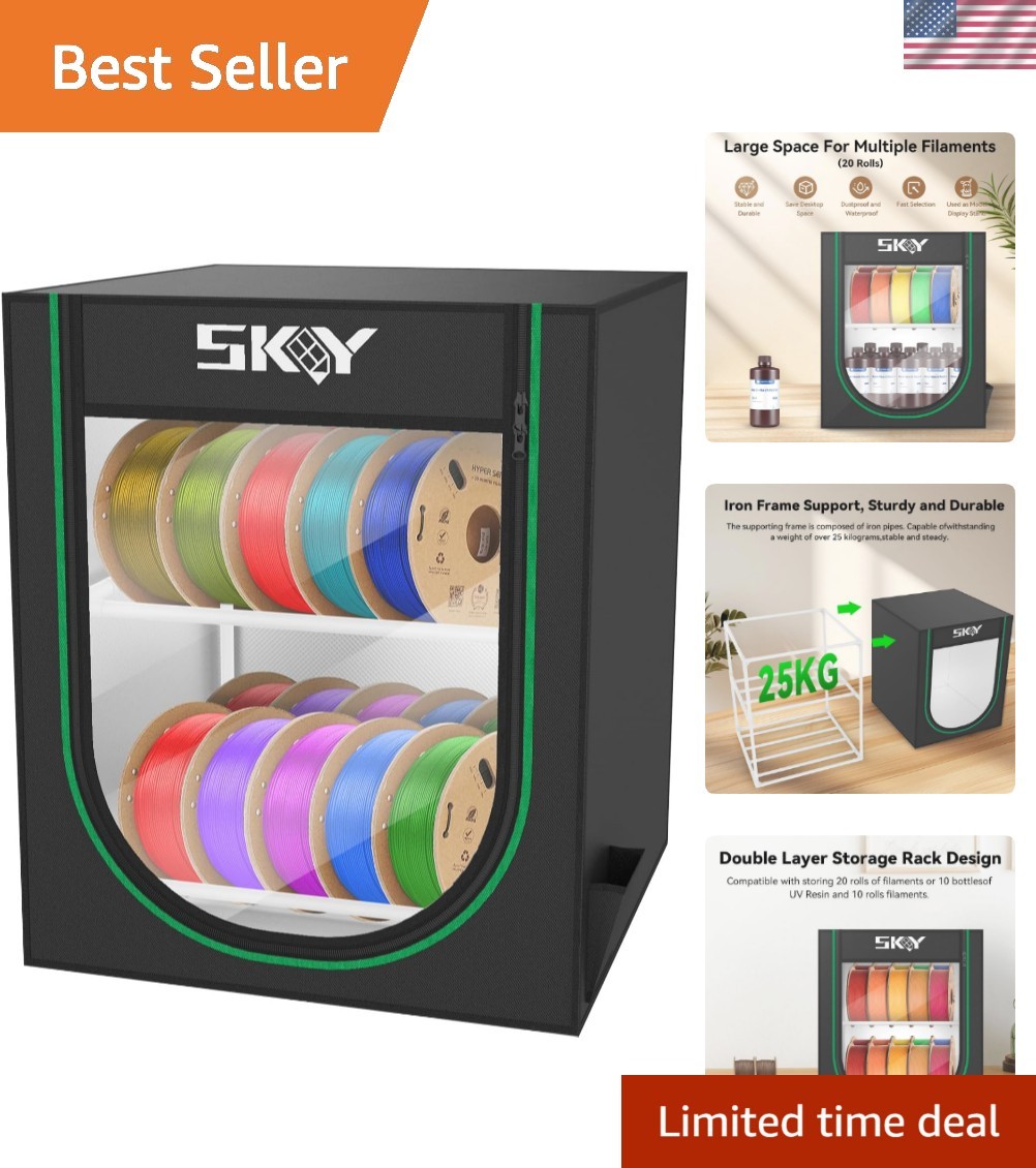 Sturdy 3D Printer Filament Storage Box - Holds 20 Rolls, Lockable & Customizable