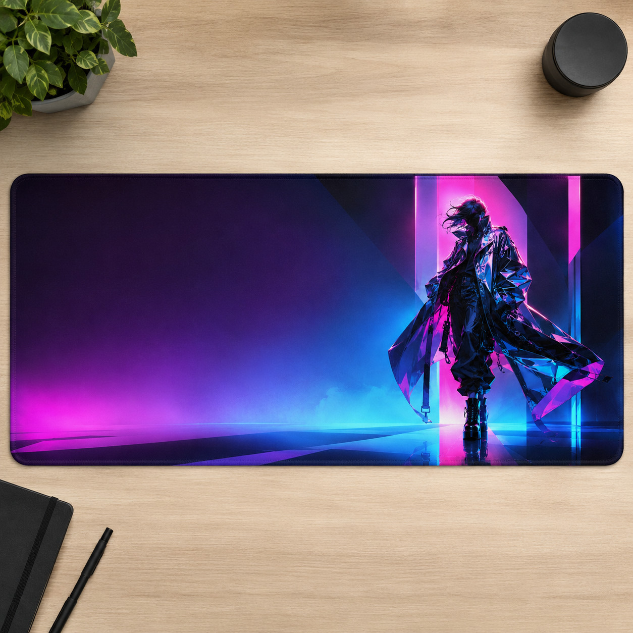 Neon Cyberpunk Samurai Gaming Mouse Pad Desk Mat 36x18 XXL Large