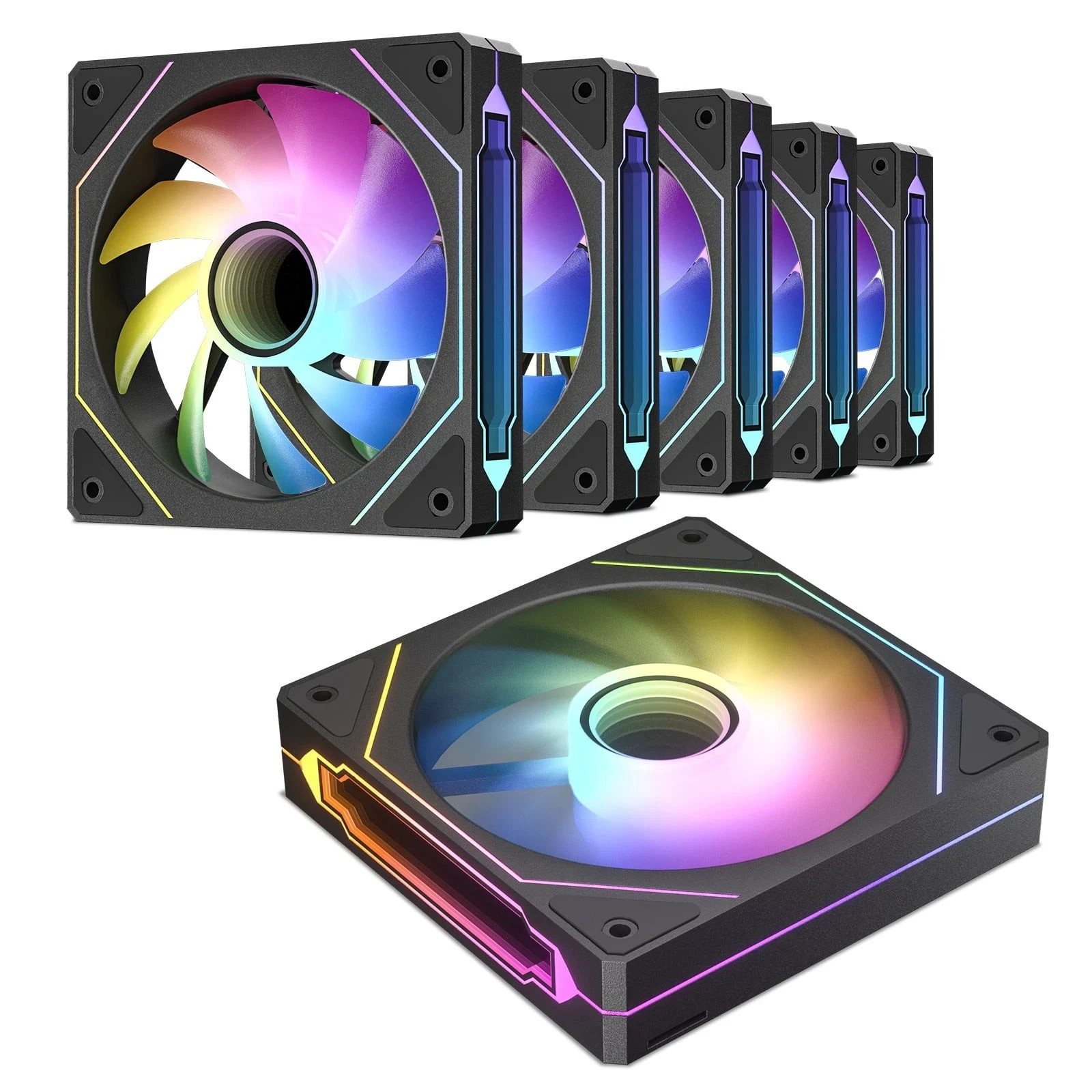NEW 6-Pack 120mm Infinite Mirror Design Case PWM Control & ARGB Fans 6pin WHITE