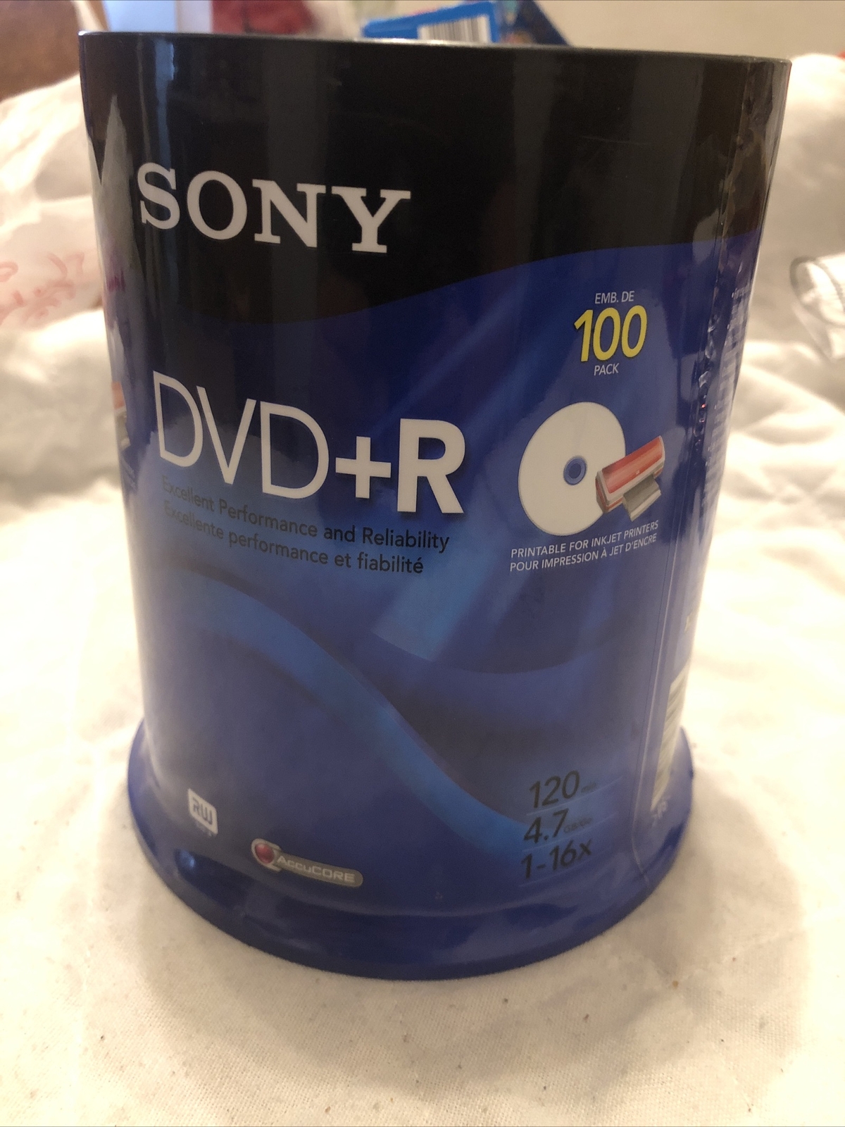 Sony Blank 16X DVD+R Inkjet Printable 4.7GB Disc 100pk Spindle New Opened