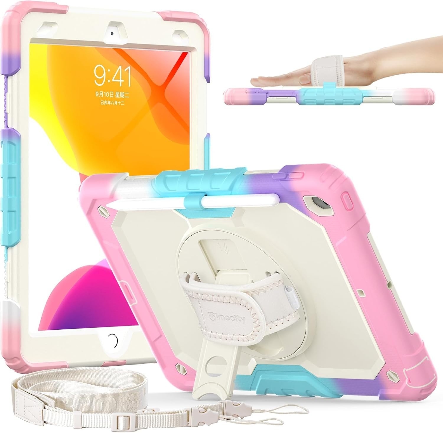 Case for iPad 9th/ 8th/ 7th Generation 10.2" Silicone Shockproof Rainbow Pink
