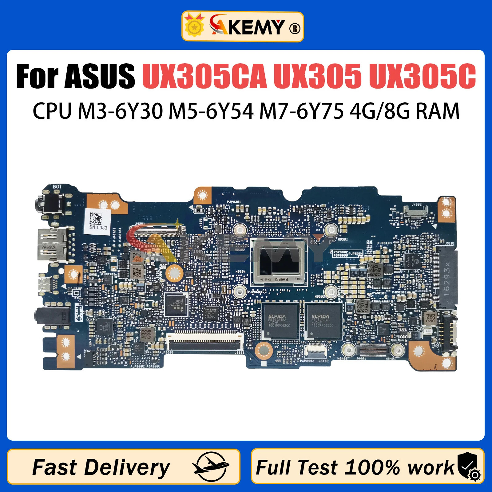 UX305CA For ASUS Zenbook UX305C Motherboard M3-6Y30 M5-6Y54 M7-6Y75 4G/8G RAM
