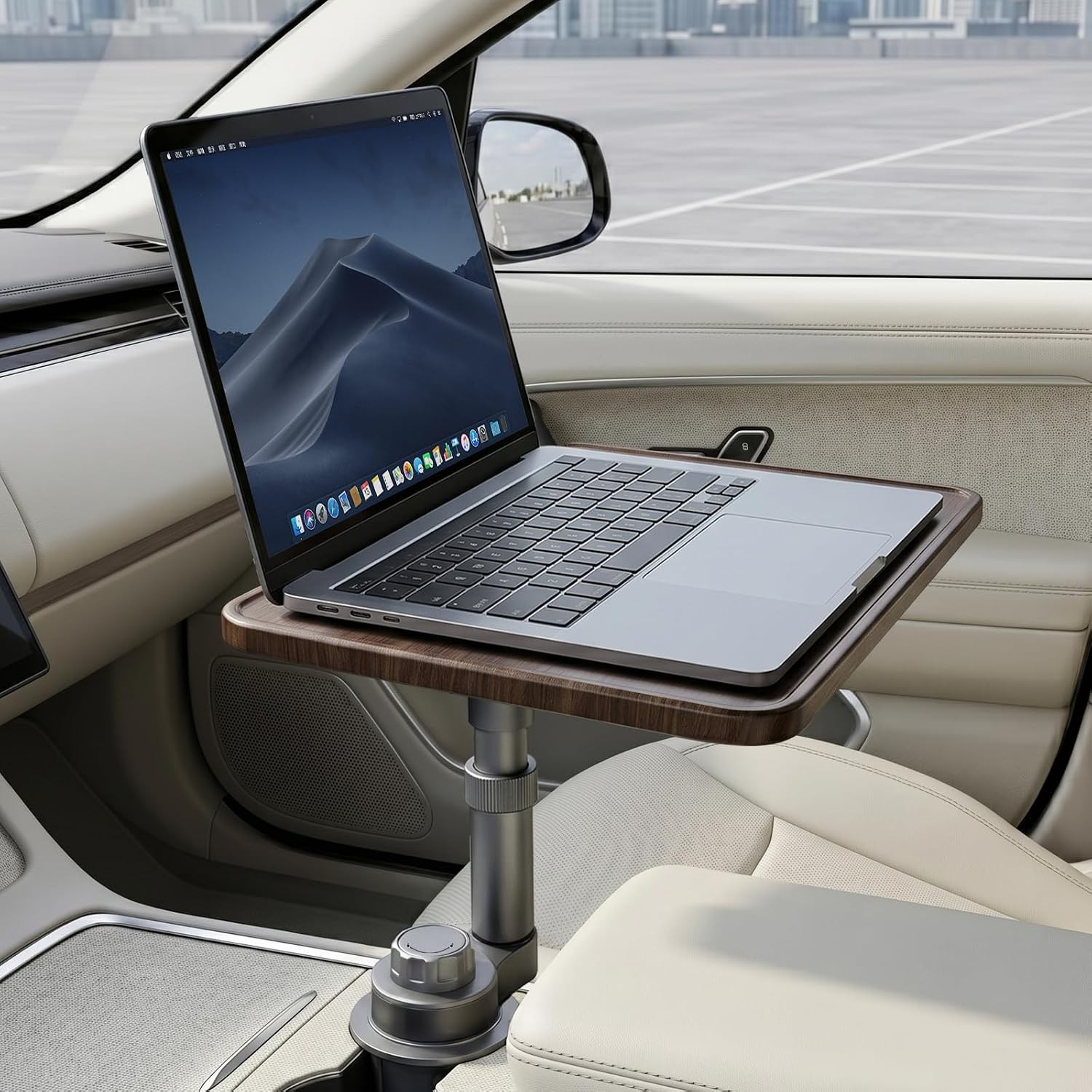 Solid Wood Car Desk for Laptop, Height-Adjustable, 360° Rotating