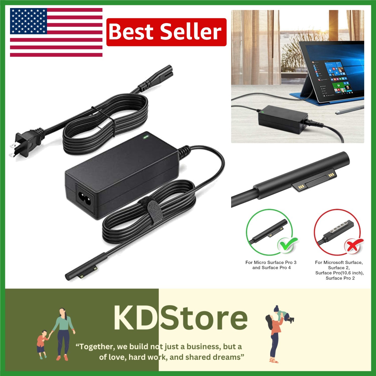 10ft Extra Long Surface Pro Charger 12V 2.58A Fast Charging Adapter - Model 1625