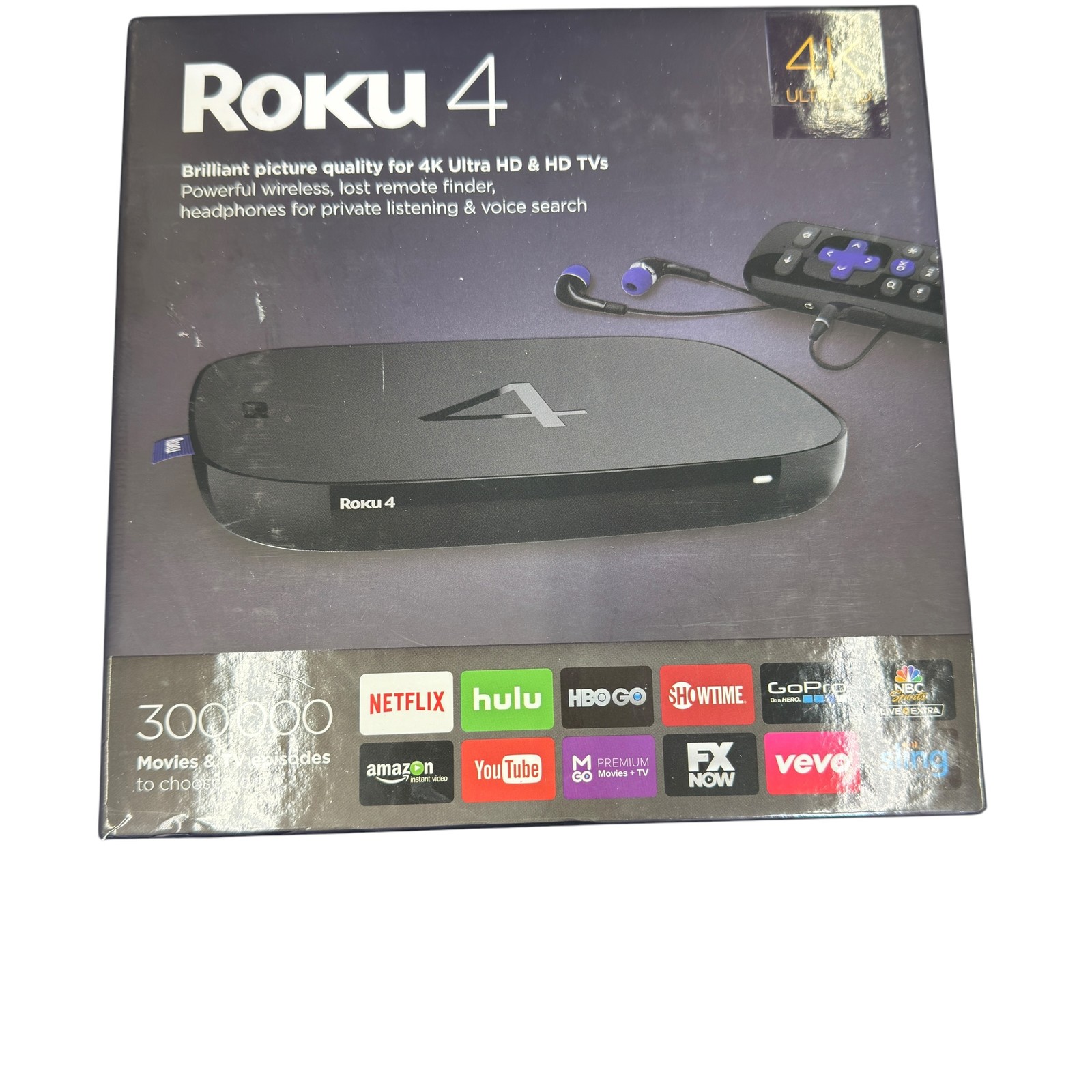Roku 4 4400R 4K UHD Streaming Media Player Voice Remote Lost Finder HDMI Ready
