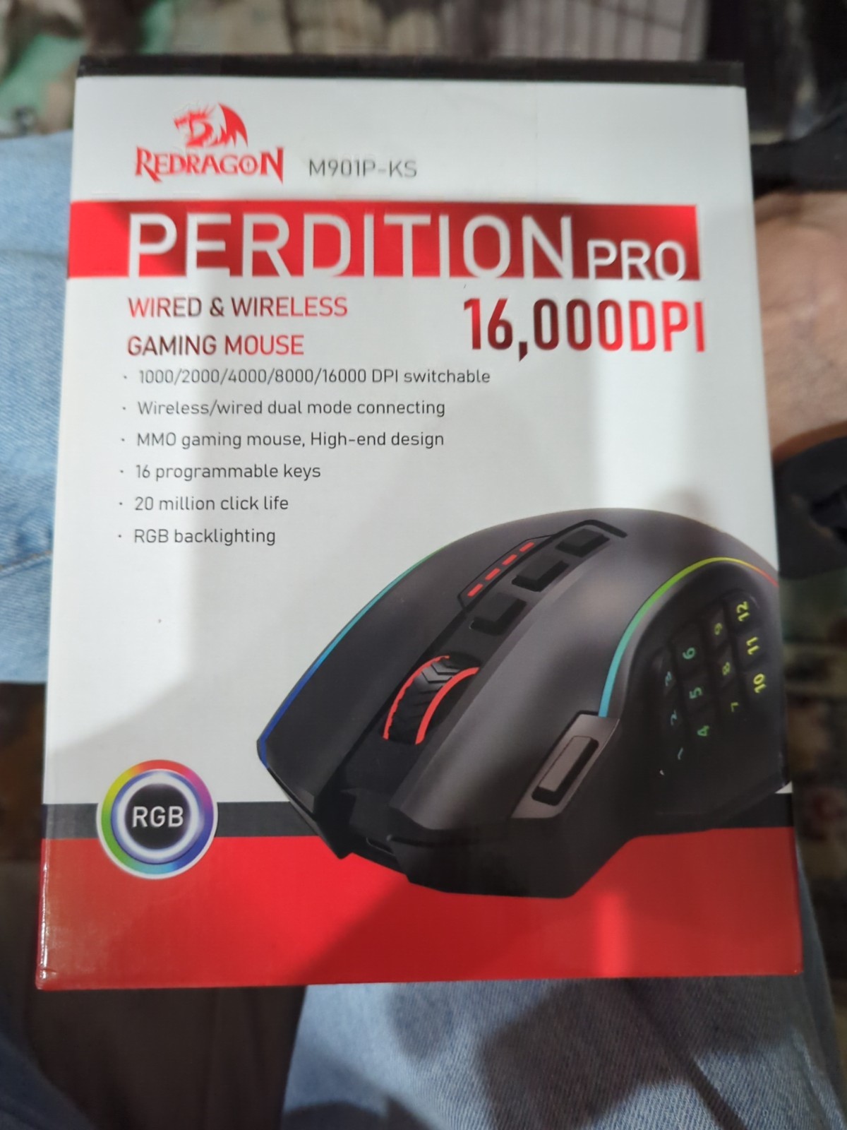 Redragon Perdition Pro 16000DPI Wire and Wireless Gaming Mouse/OPEN BOX  SEE PIC