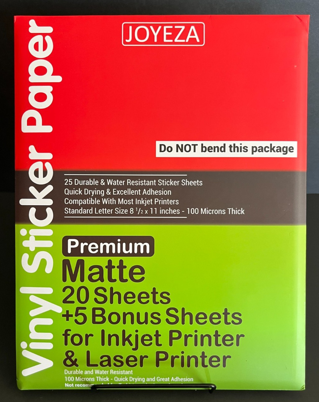 JOYEZA Premium Printable Vinyl Sticker Paper for Inkjet Printer - 25 Sheets M...