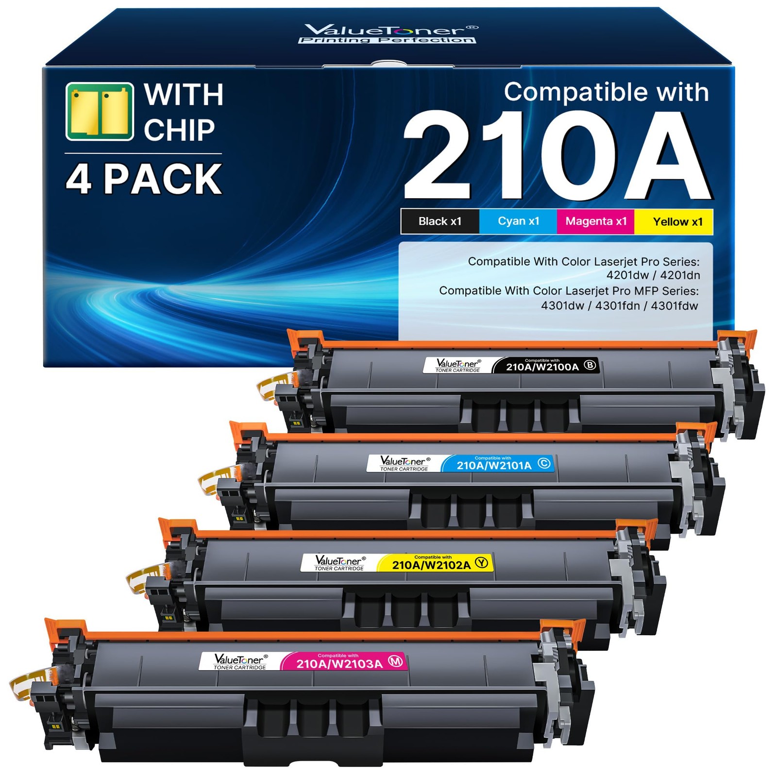210A Toner Cartridges 4 Pack Replacement for HP 210A 210X 4301fdw with Chip
