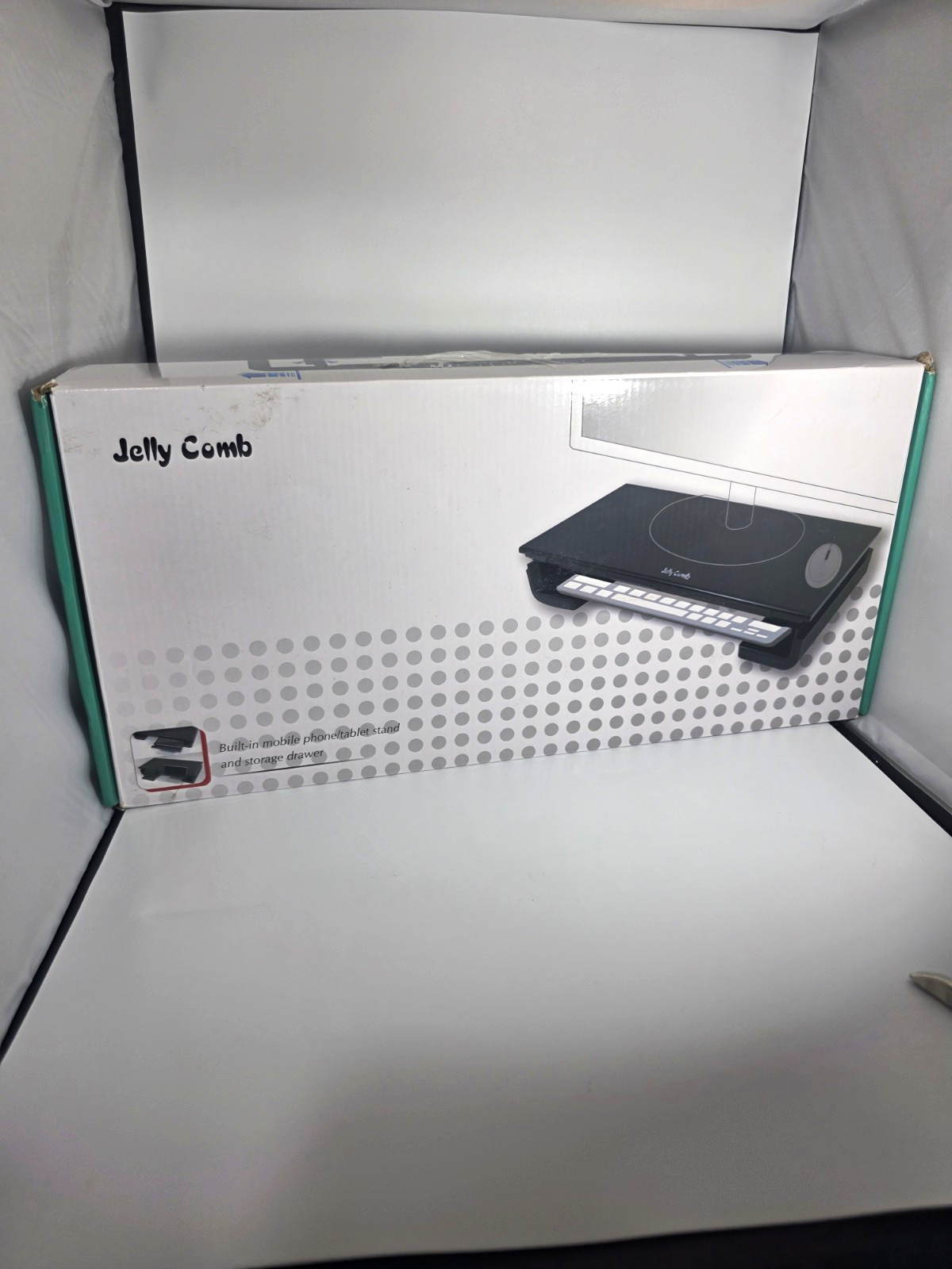 Jelly Comb White Adjustable Monitor Stand Riser w/Keyboard, Phone/Tablet