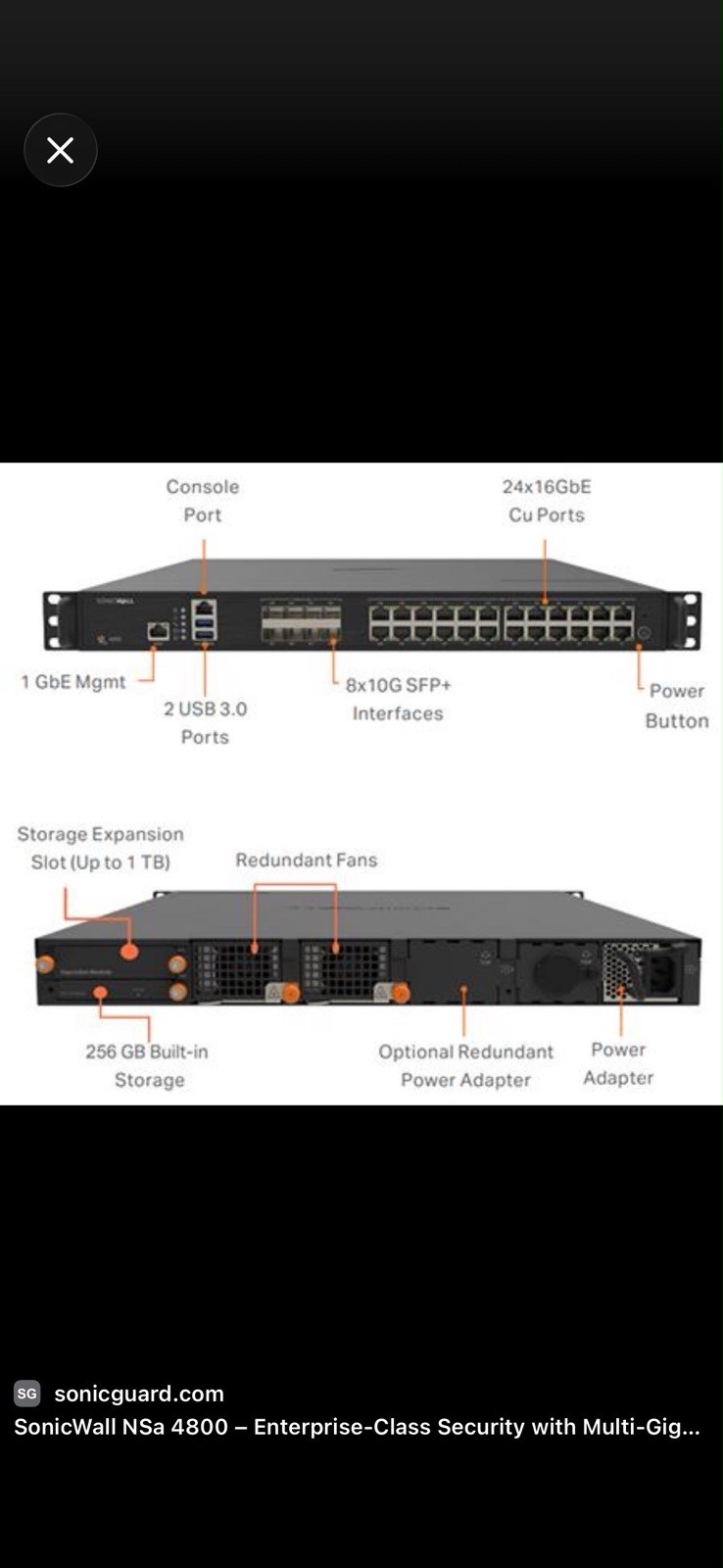 SonicWall NSa 4800 Rackmount Firewall Network Security Appliance