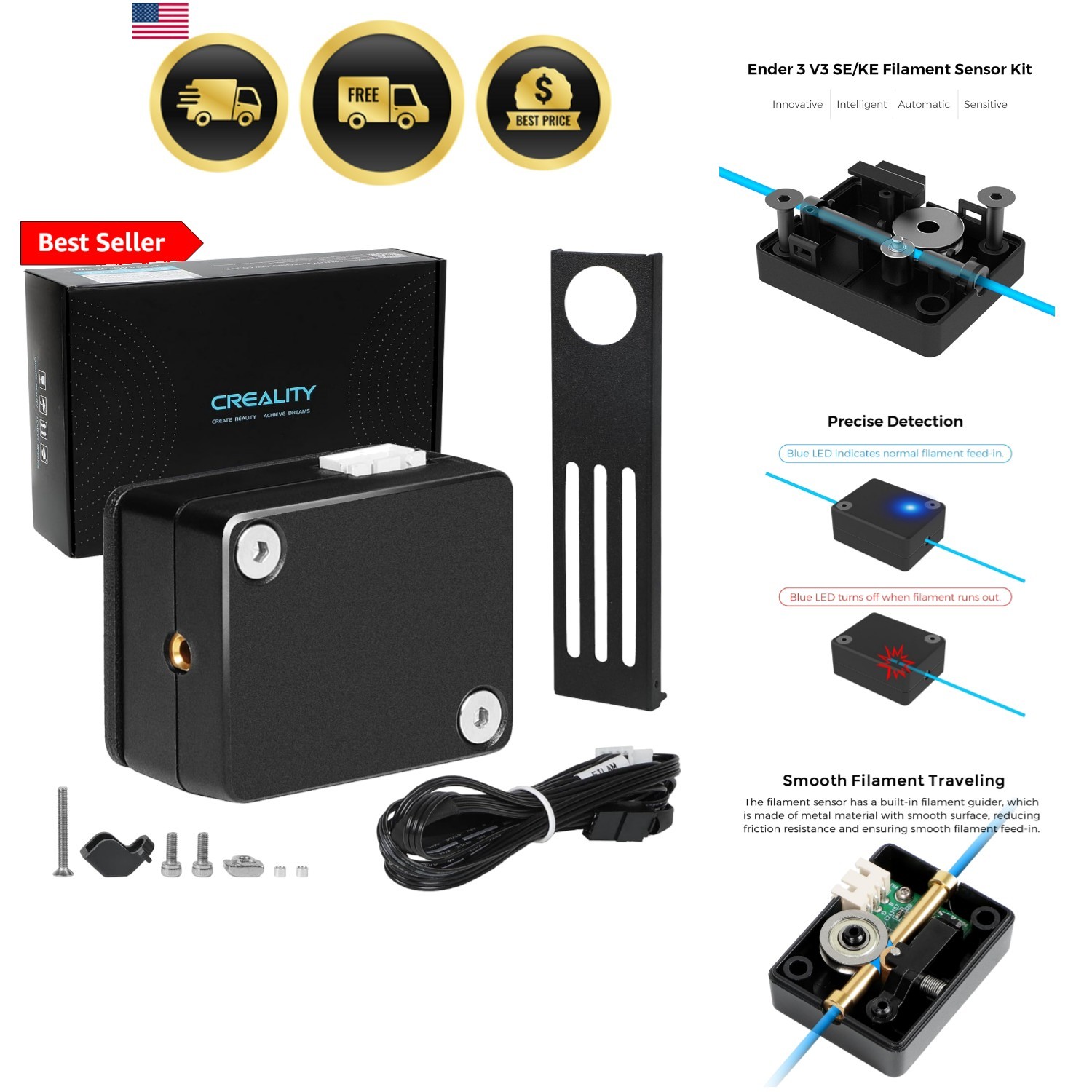 Official Ender 3 V3 SE/KE Filament Runout Sensor Kit, 3D Printer Smart Filame...