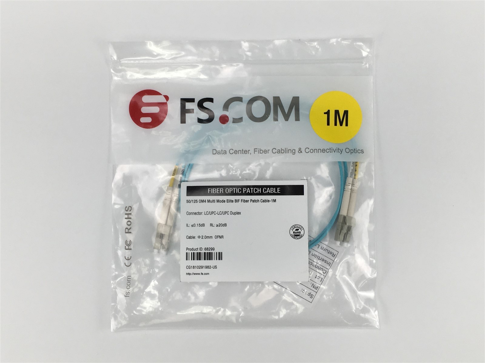 FS.Com 50/125 OM4 Multi Mode Fiber Optic Patch Cable-1M CG1810291982-US 