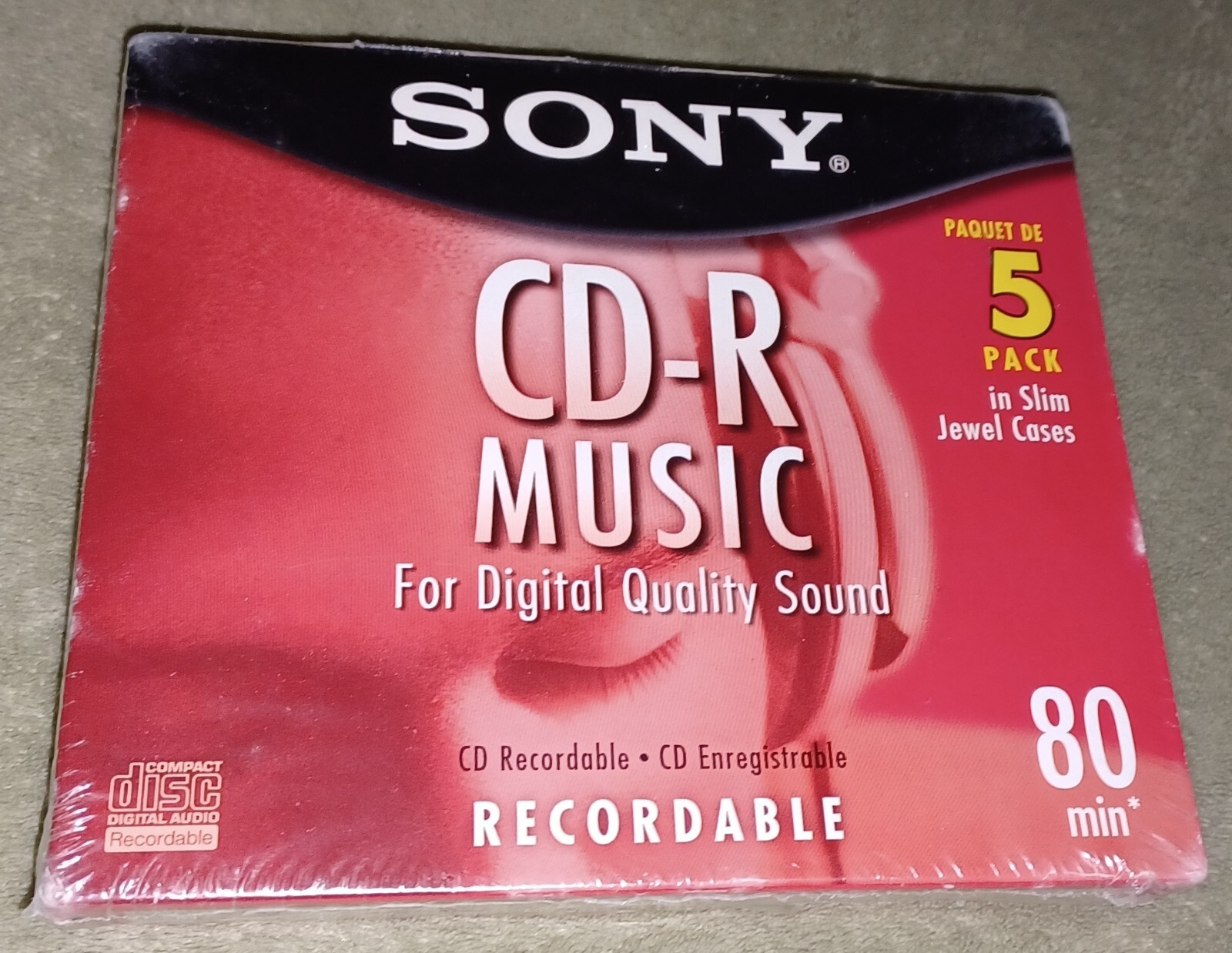 Blank SONY CD-R NEW/SEALED 5 Pack Recordable In Slim Jewel Cases Audio Music 80