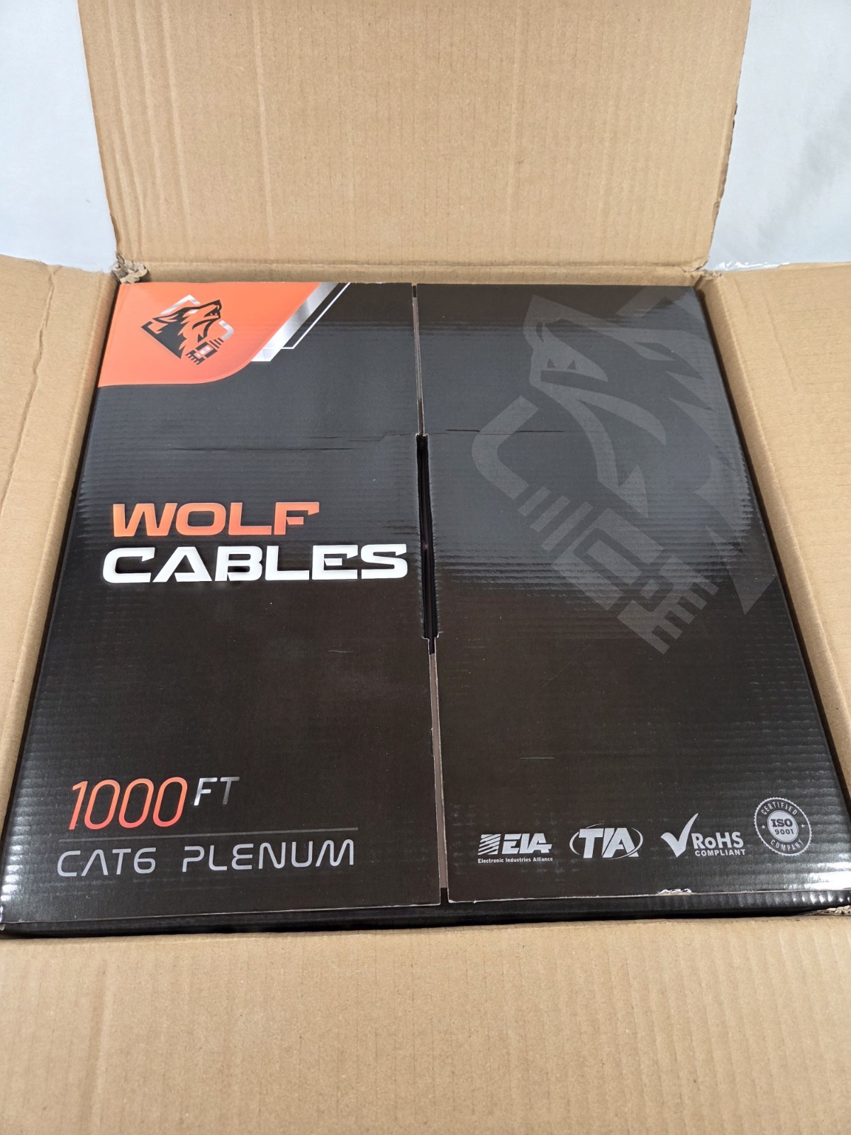 Wolf Cables Heavy-Duty CAT6 Plenum Cable 1000ft | UTP, 23AWG, 550MHz Blue