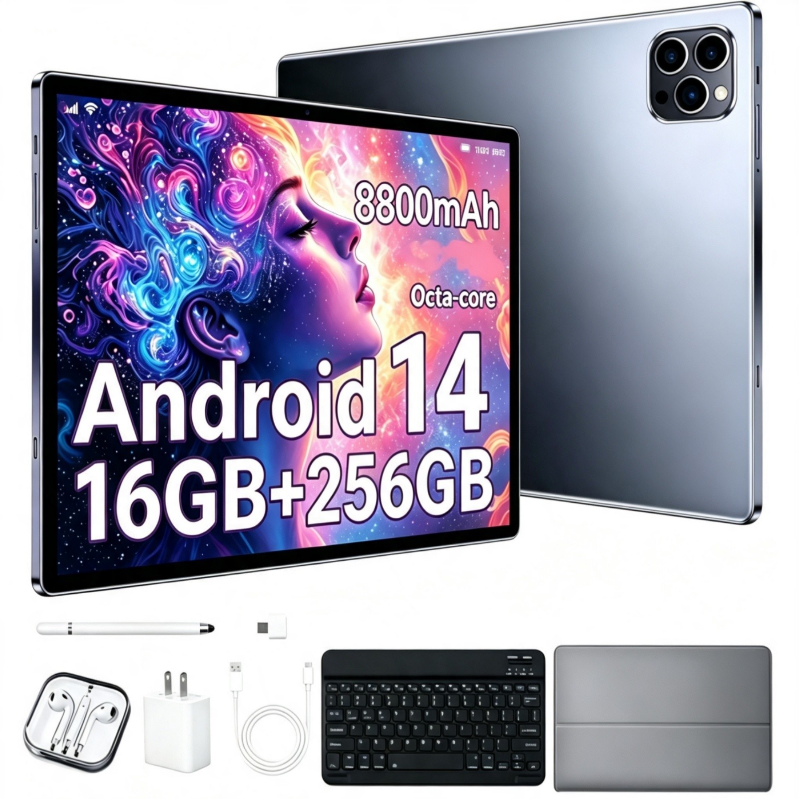 10 Inch Android 14 Tablet 8 Octa Core 8GB RAM 256GB ROM 1920x1200 FHD Screen