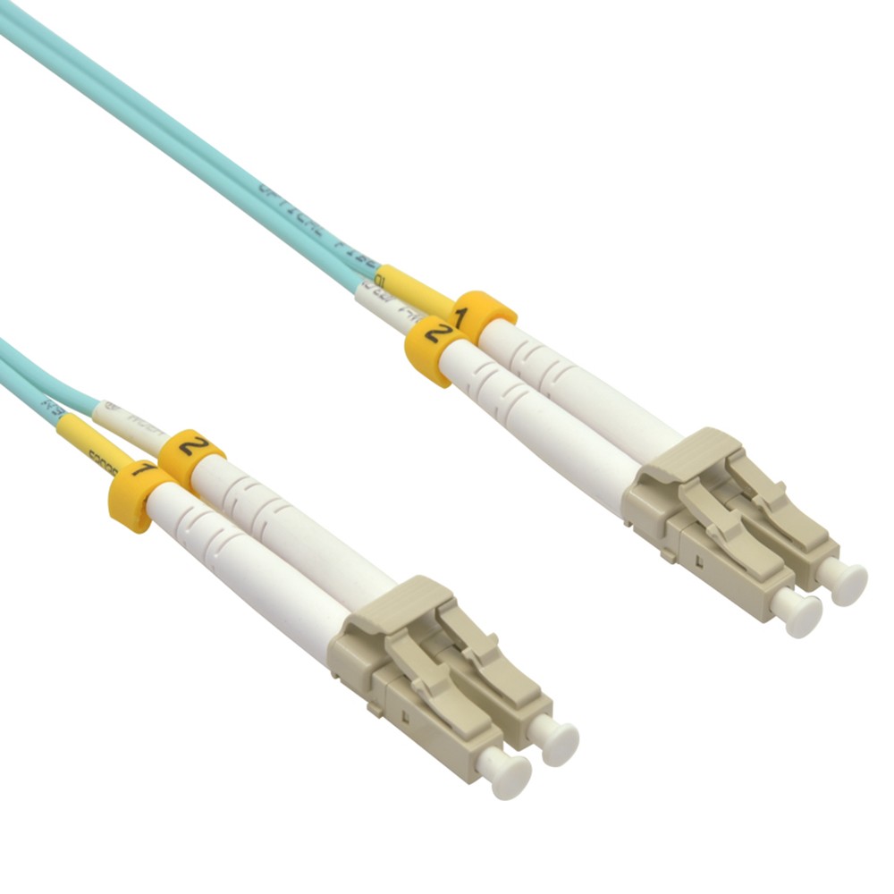 15 Pack of 7m LC/UPC LC/UPC OM4 Multimode Duplex OFNR 2.0mm Aqua Fiber Optic Pat