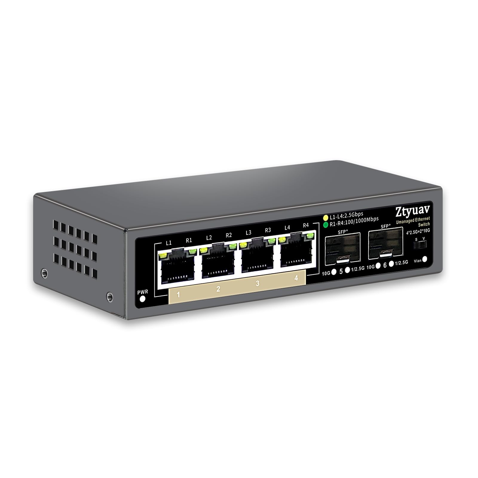 6 Port Unmanaged 2.5G Ethernet Switch 4x2.5G RJ45 2x10G SFP+ 100/1000/2500
