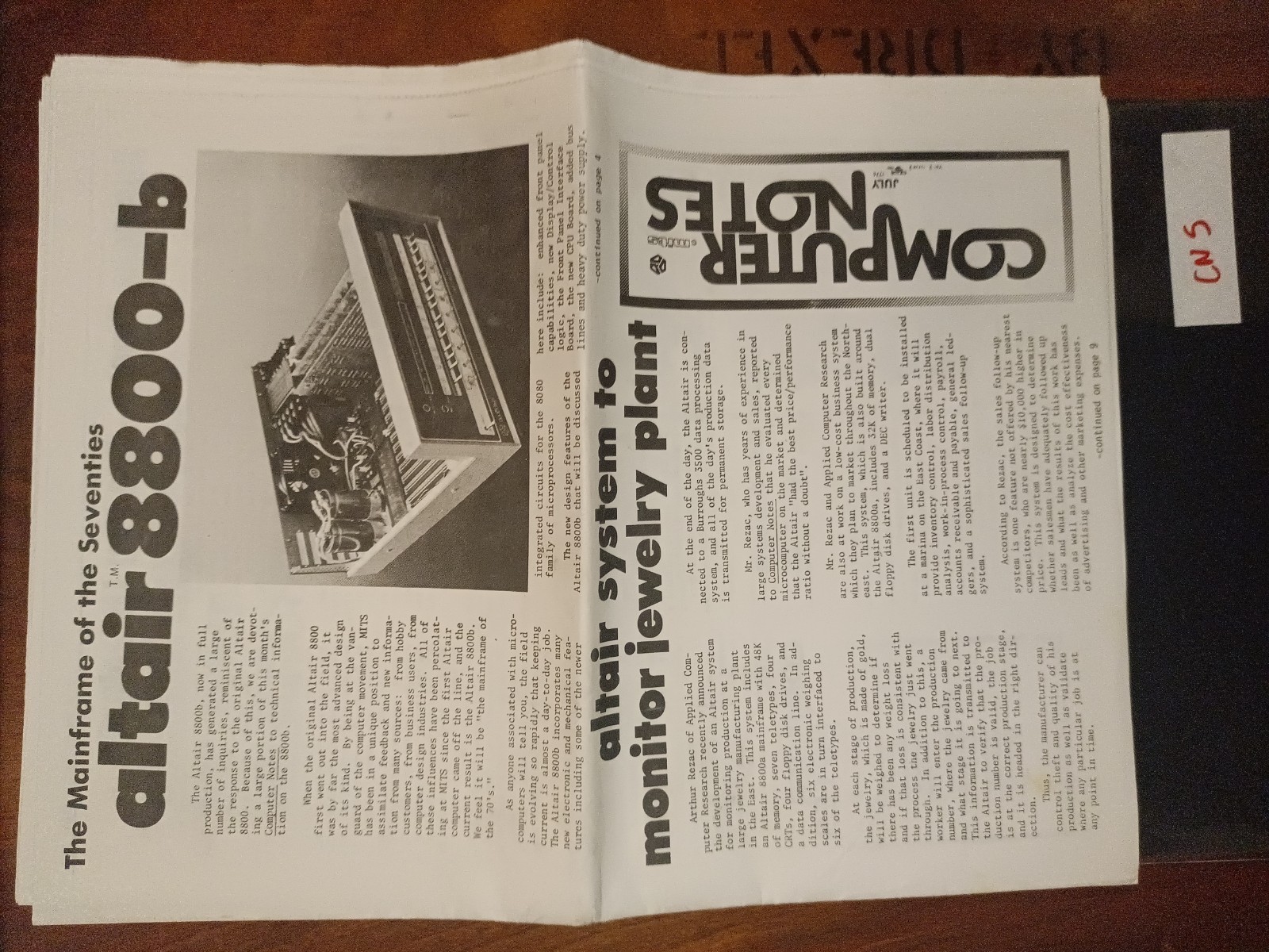 MITS Altair Computer Notes July 1976