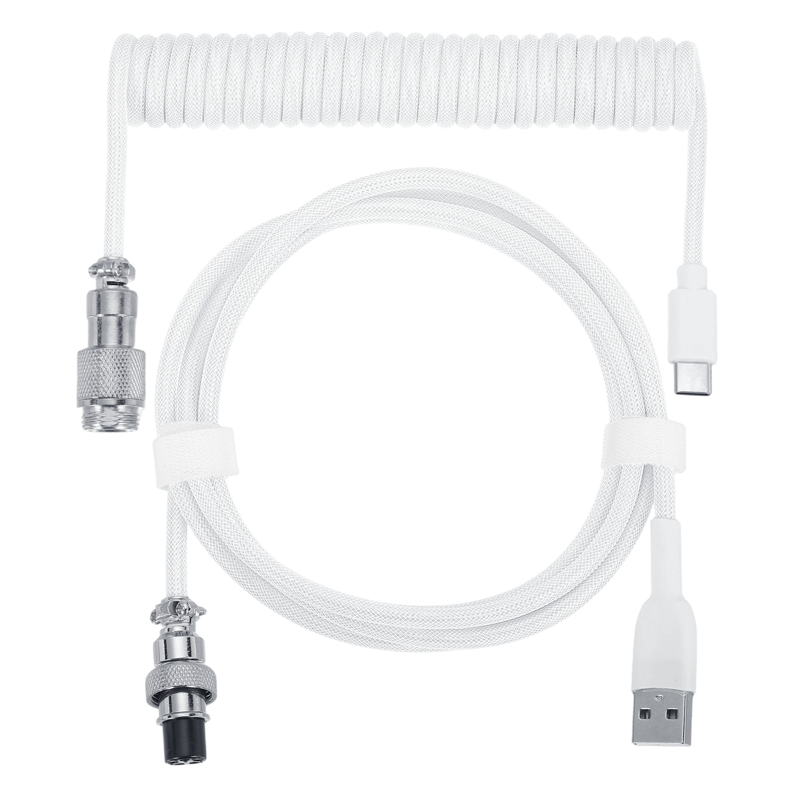 10 ft Coiled Keyboard Cable Type-C to USB Detachable Aviation Cable White