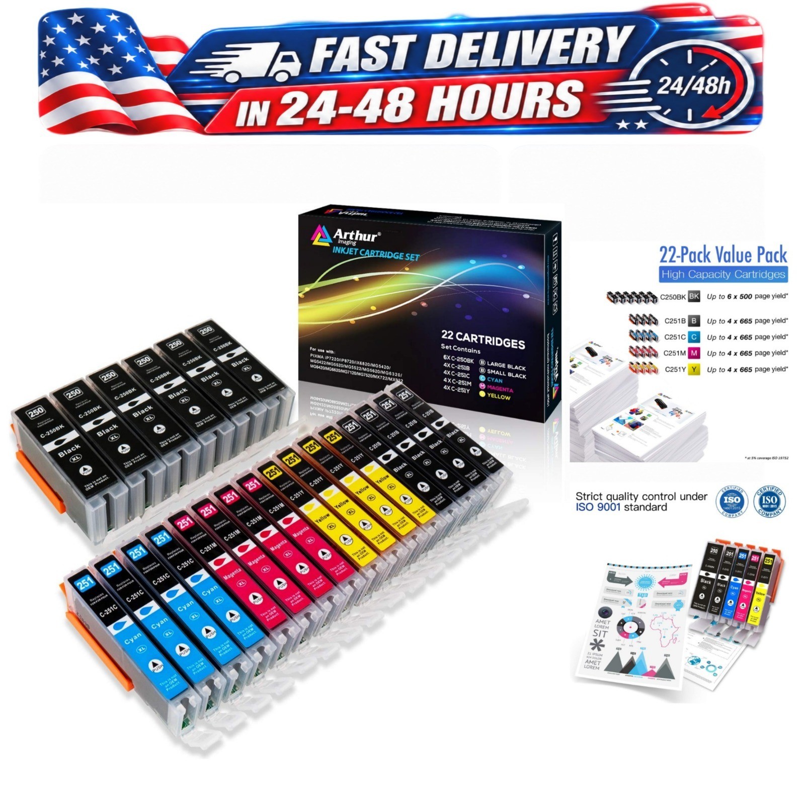 Arthur Imaging Ink Cartridge 22-Pack for Canon PGI-250XL CLI-251XL PIXMA MX922