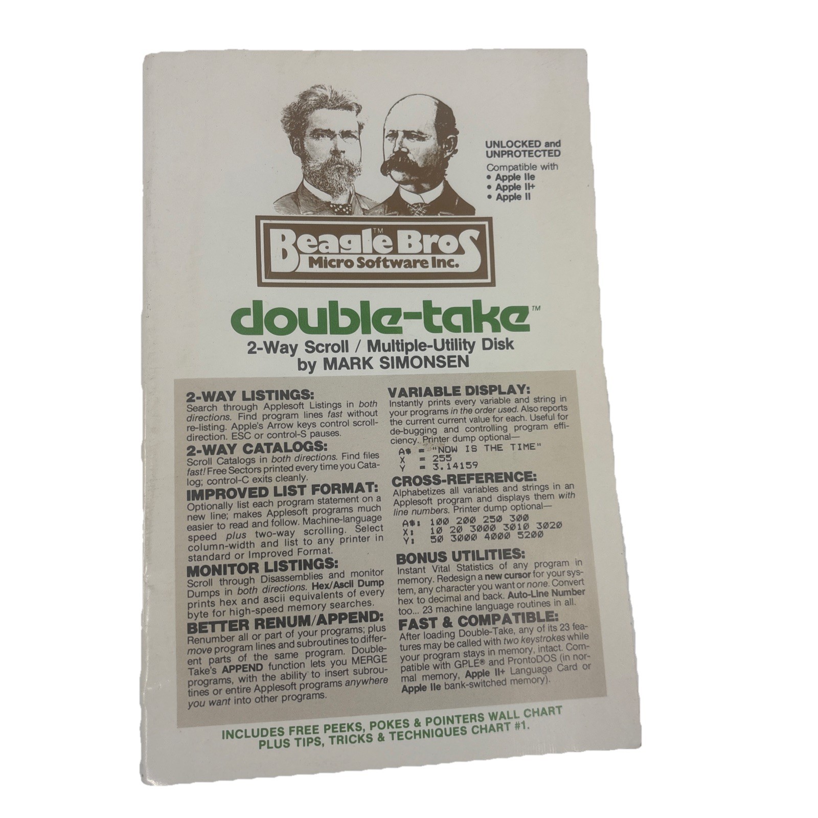 Vintage Apple II Plus IIe Software Beagle Bros Double-Take Manual Only No Disc
