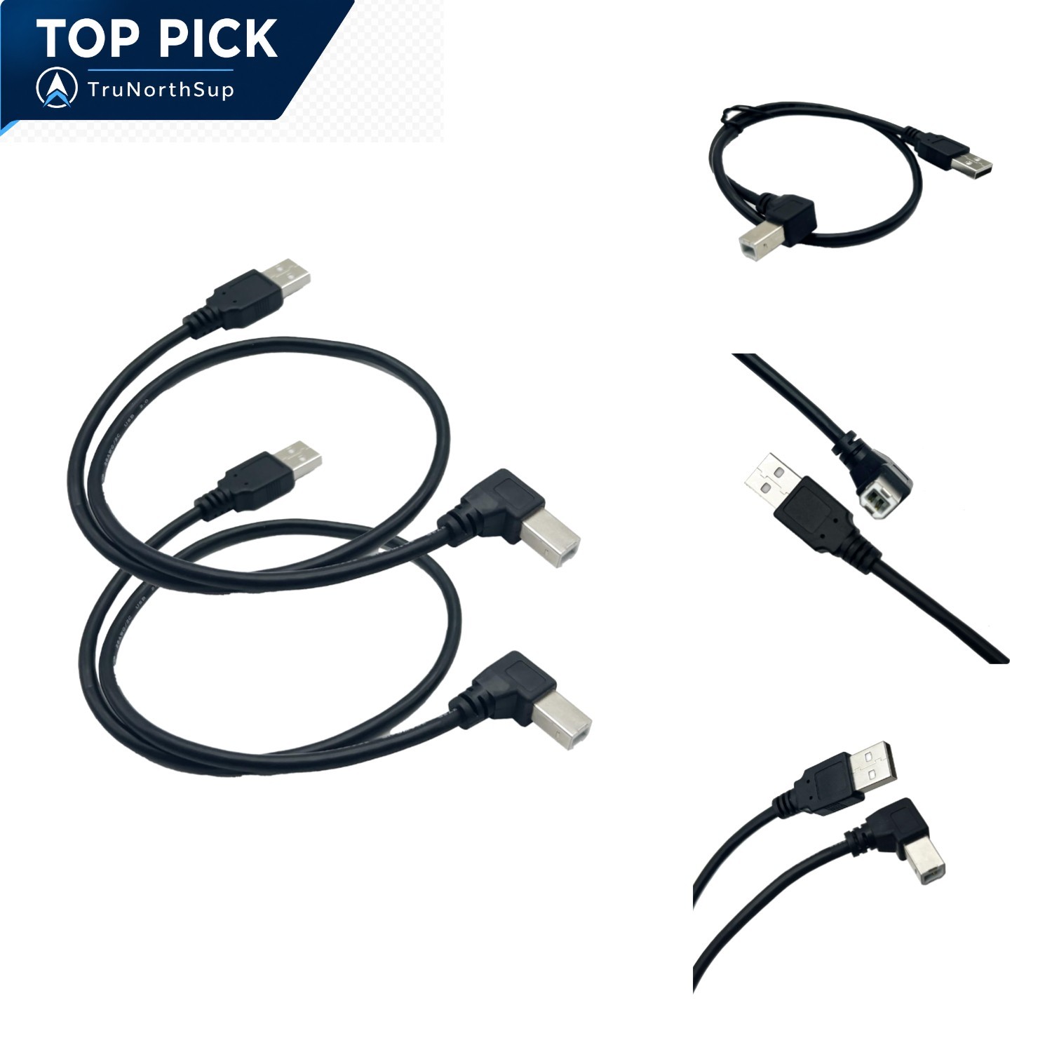 2Pack USB 2.0 A to B Right Angle Printer Cable 0.5m for Scanner, Printer