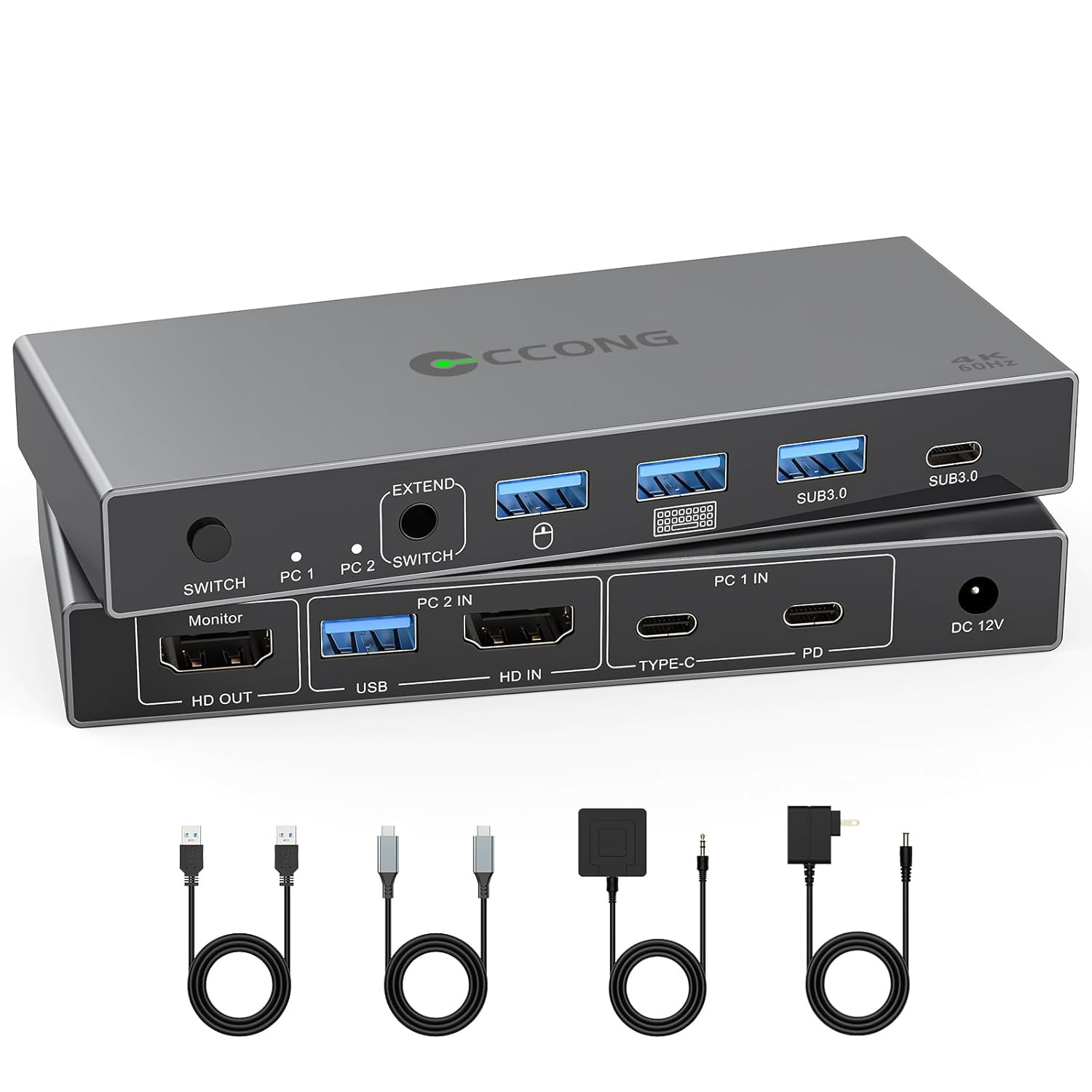 USB C HDMI KVM Switch 1 Monitors 2 Computers,4K@60Hz KVM Switch 2 Port for 1 Lap
