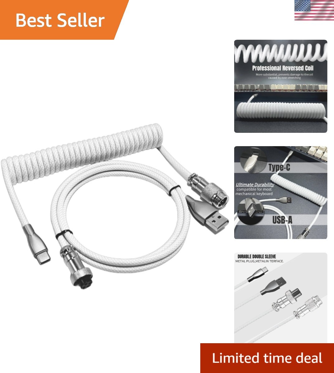 USB C Coiled Keyboard Cable - Gaming Keyboard Coil Cord,Custom Type Braided M...