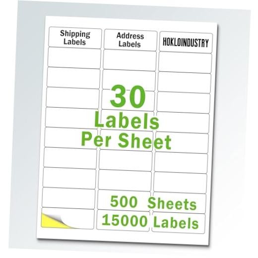 1" x 2-5/8 Printable Mailing Labels - 15000 Total (500 Sheets)