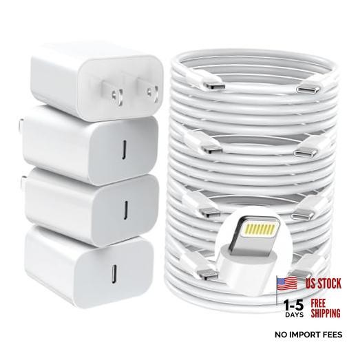 iPhone Charger Fast Charging,20W PD USB C Wall Charger 4 Pack with 6ft White