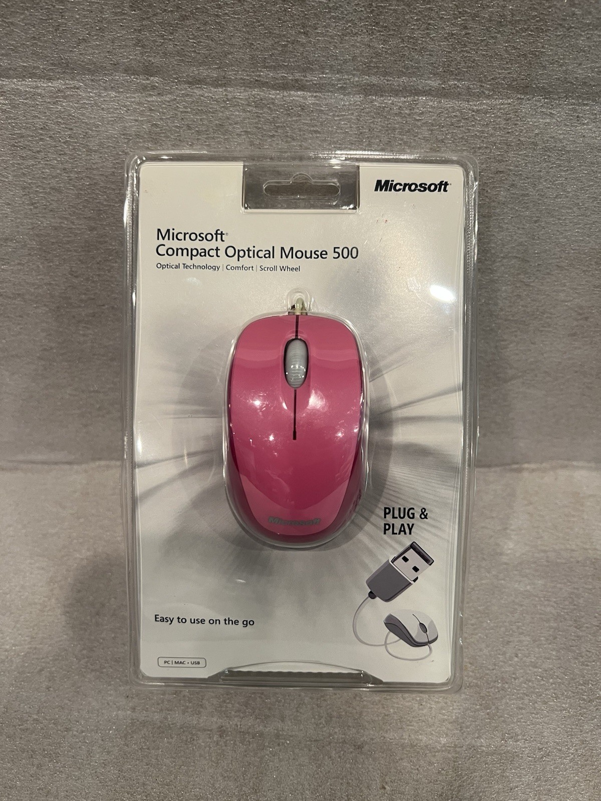 New Microsoft Compact Optical Mouse 500  Model 1344 Pink Factory Sealed