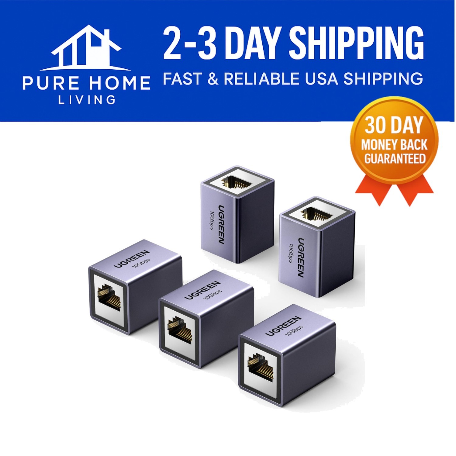 5-Pack 10Gbps RJ45 Ethernet Couplers - 328ft Extenders for Cat5e/Cat6/Cat7/Cat8