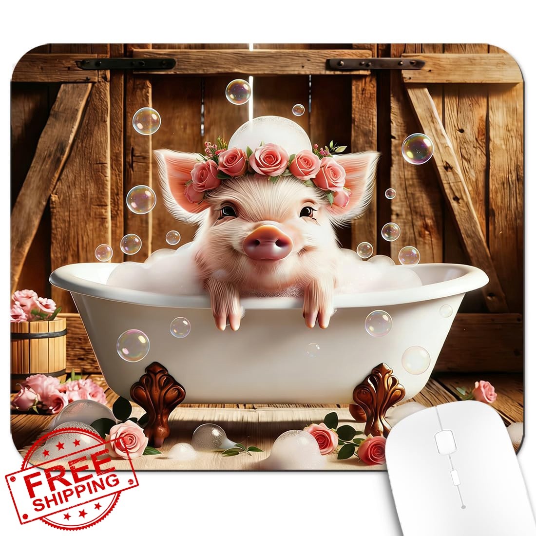 Danluolan 9.5x7.9 Inch Office/Gaming Mouse Pad, Lovely Whimsical Piglet in Ba...