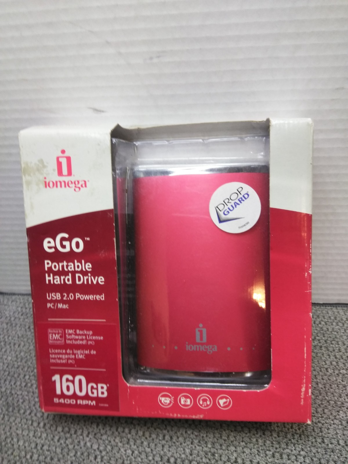 NEW Iomega USB 2.0 160GB eGo Rugged Portable Hard Drive (RED)
