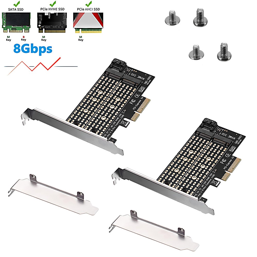 2Pcs Adapter Card For M2 NGFF to Desktop For PCIE x4 x8 NVMe SATA SSD Express US