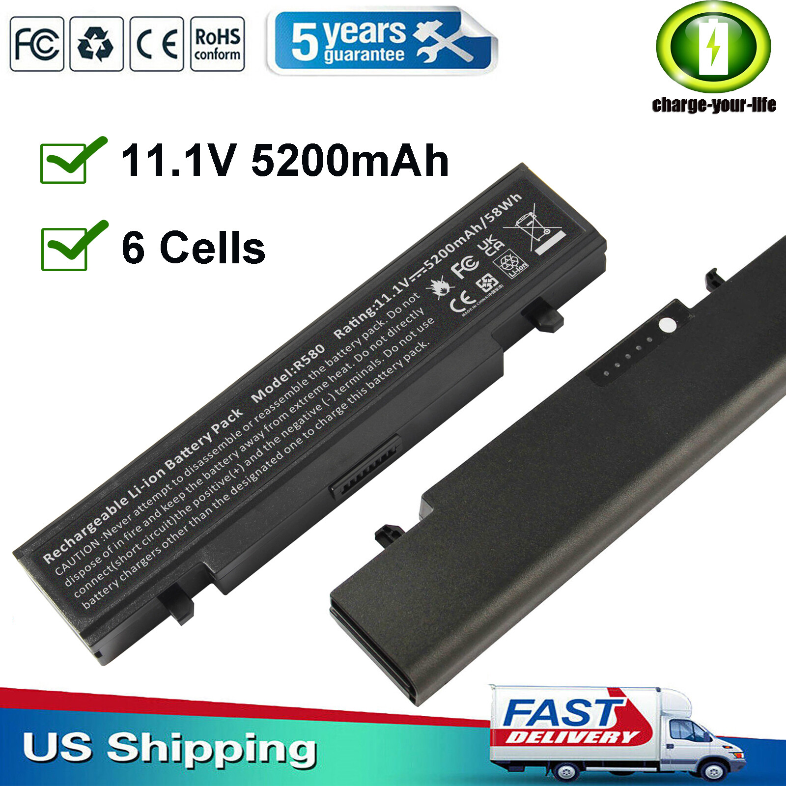 Battery for Samsung AA-PB9NC6B AA-PB9NS6B R428 R430 R580 R590 R780 R730 RV511