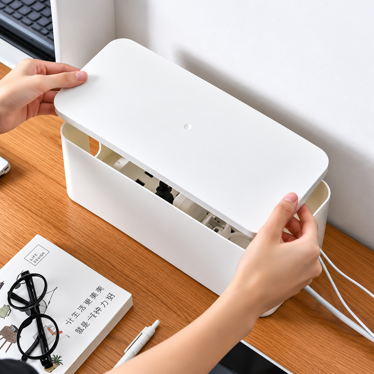 Cable Storage Box for Power Strip Wire Management Organizer Desktop Home Office