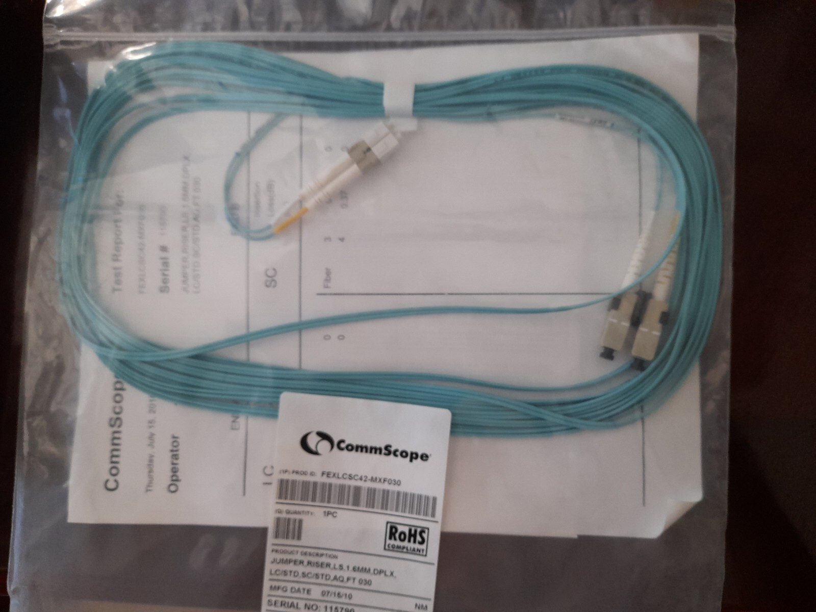 Commscope FEXLCLC42-MXF030 Jumper, Riser, LS, 1.6mm, DPLX,LC/STD,SC/STD,AQ,FT030