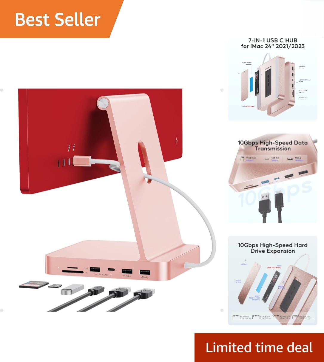 Versatile USB C Hub Docking Station for iMac 24” 2021/2023 - 4TB M.2 Enclosure