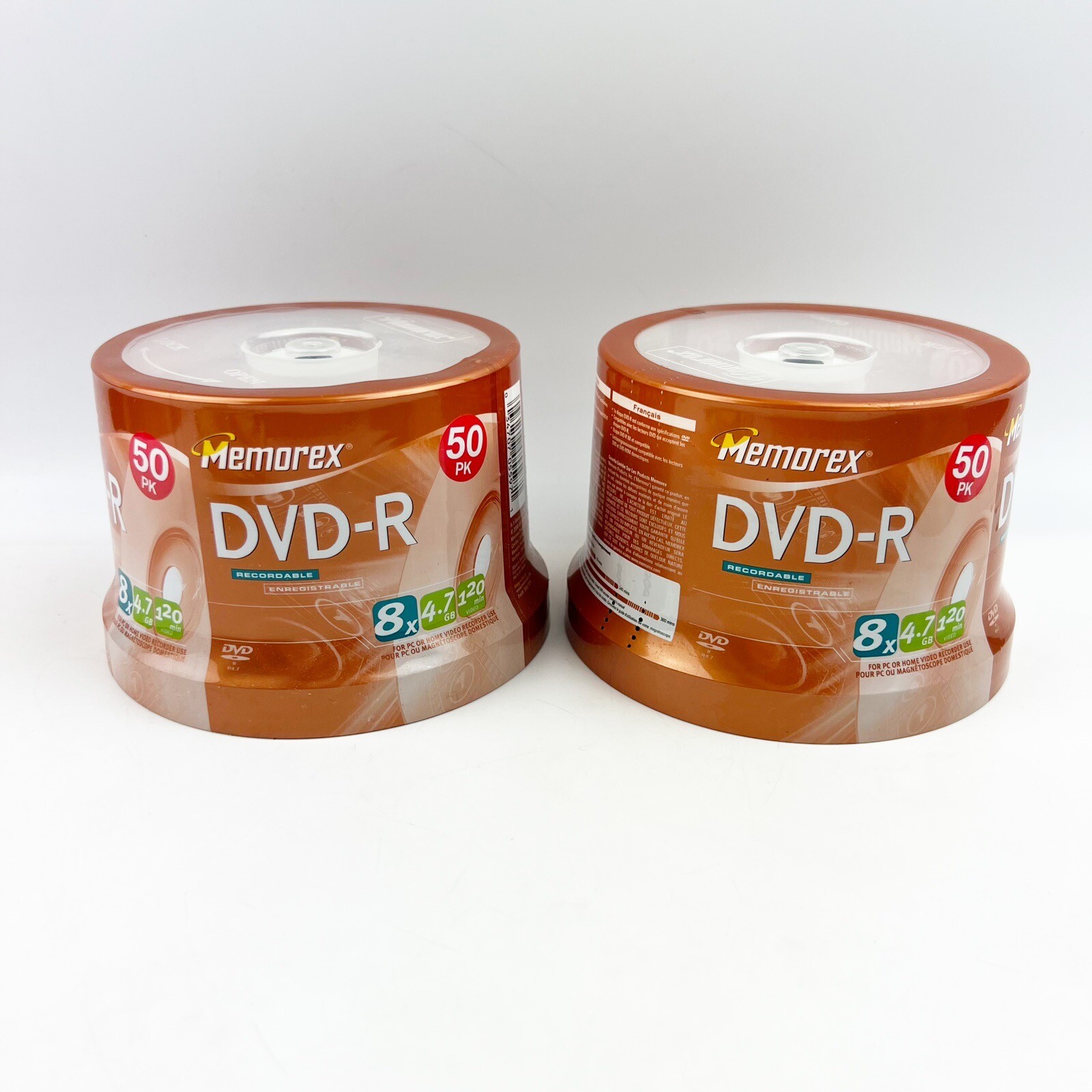 TWO New Memorex 50-Pack DVD-R Disc Spindle 8X  4.7 GB 120 Min Sealed