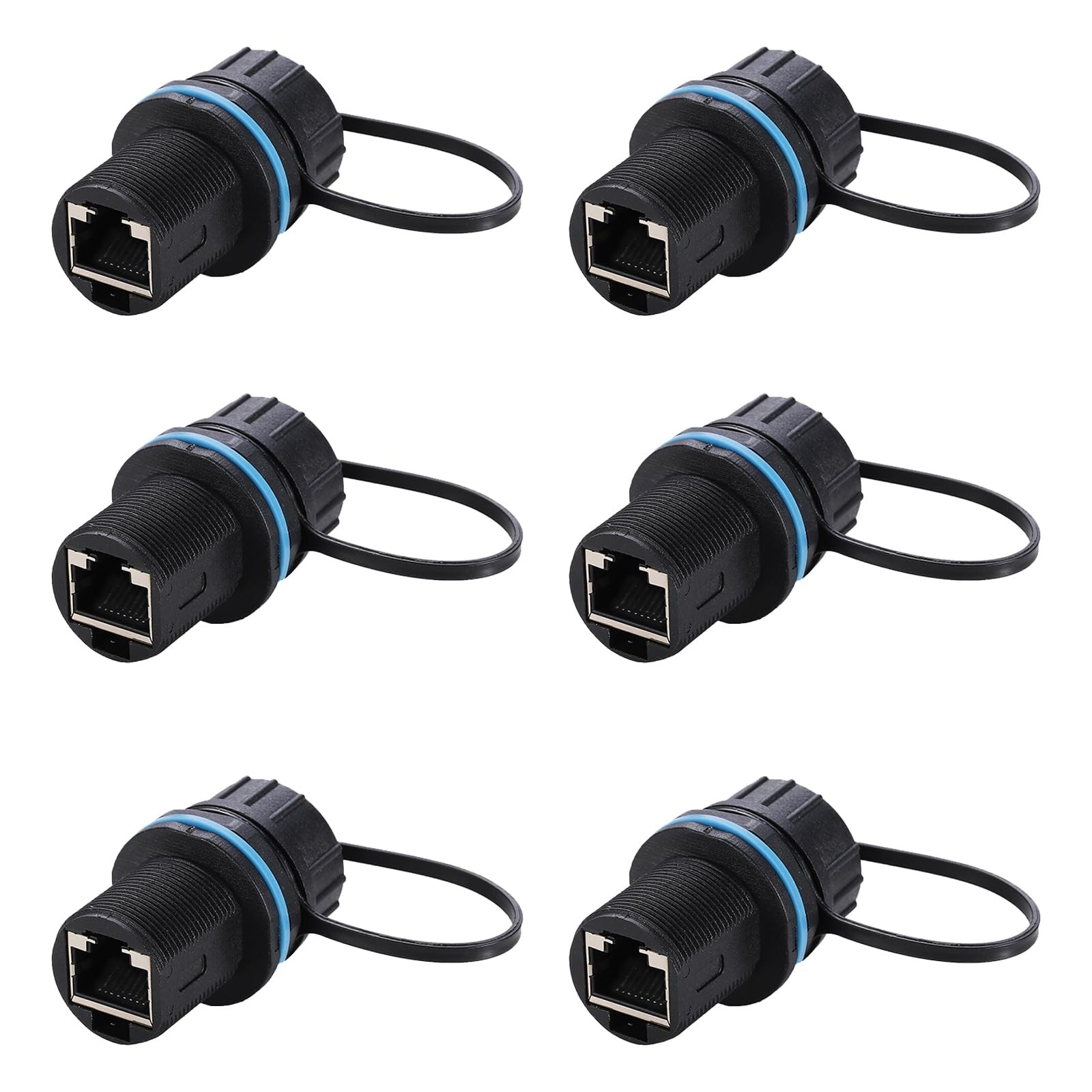6PCS Waterproof CAT6 RJ45 Bulkhead Ethernet Coupler Shielded Panel Mount Gold