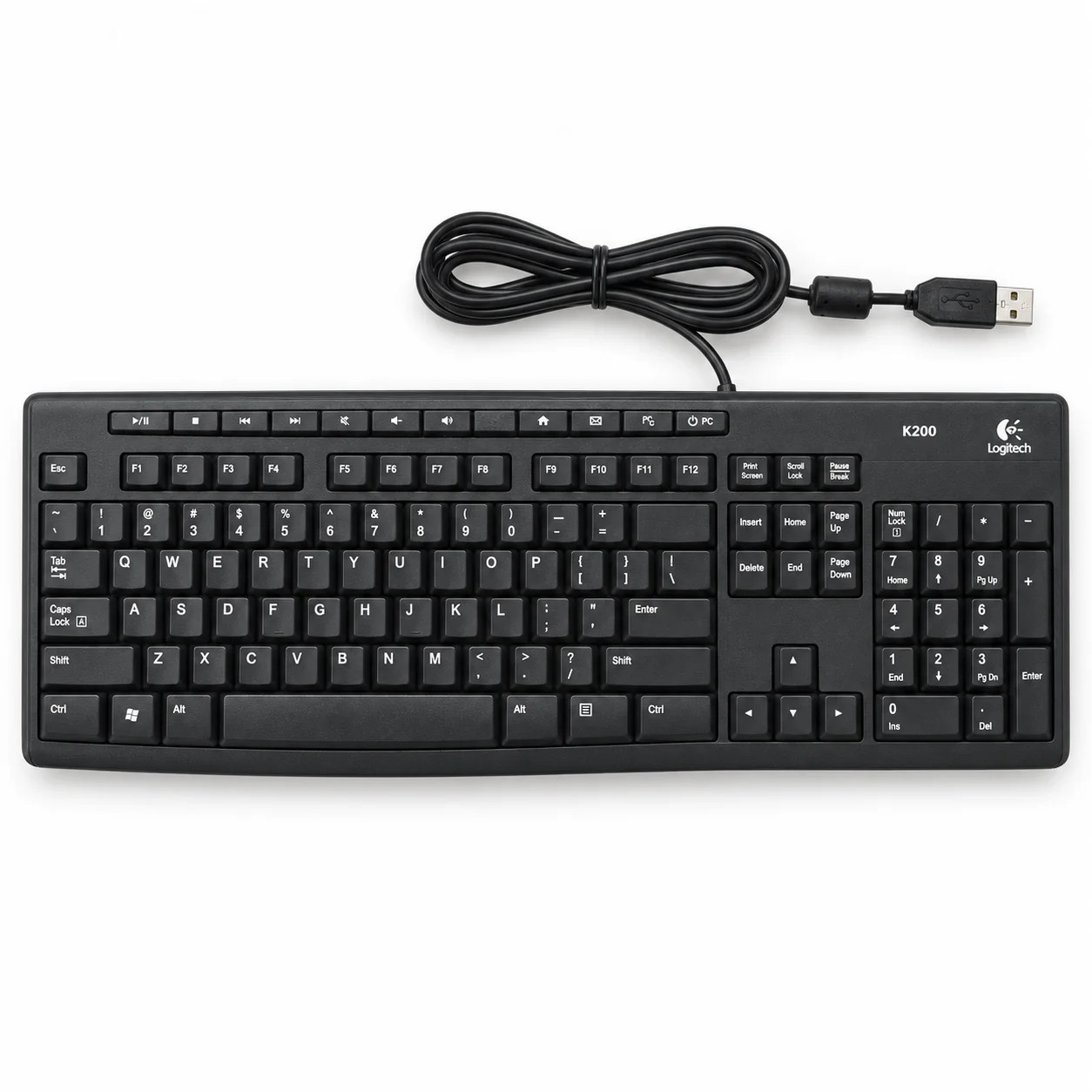 Logitech K200 Wired USB Media Keyboard 112-Key US QWERTY Black