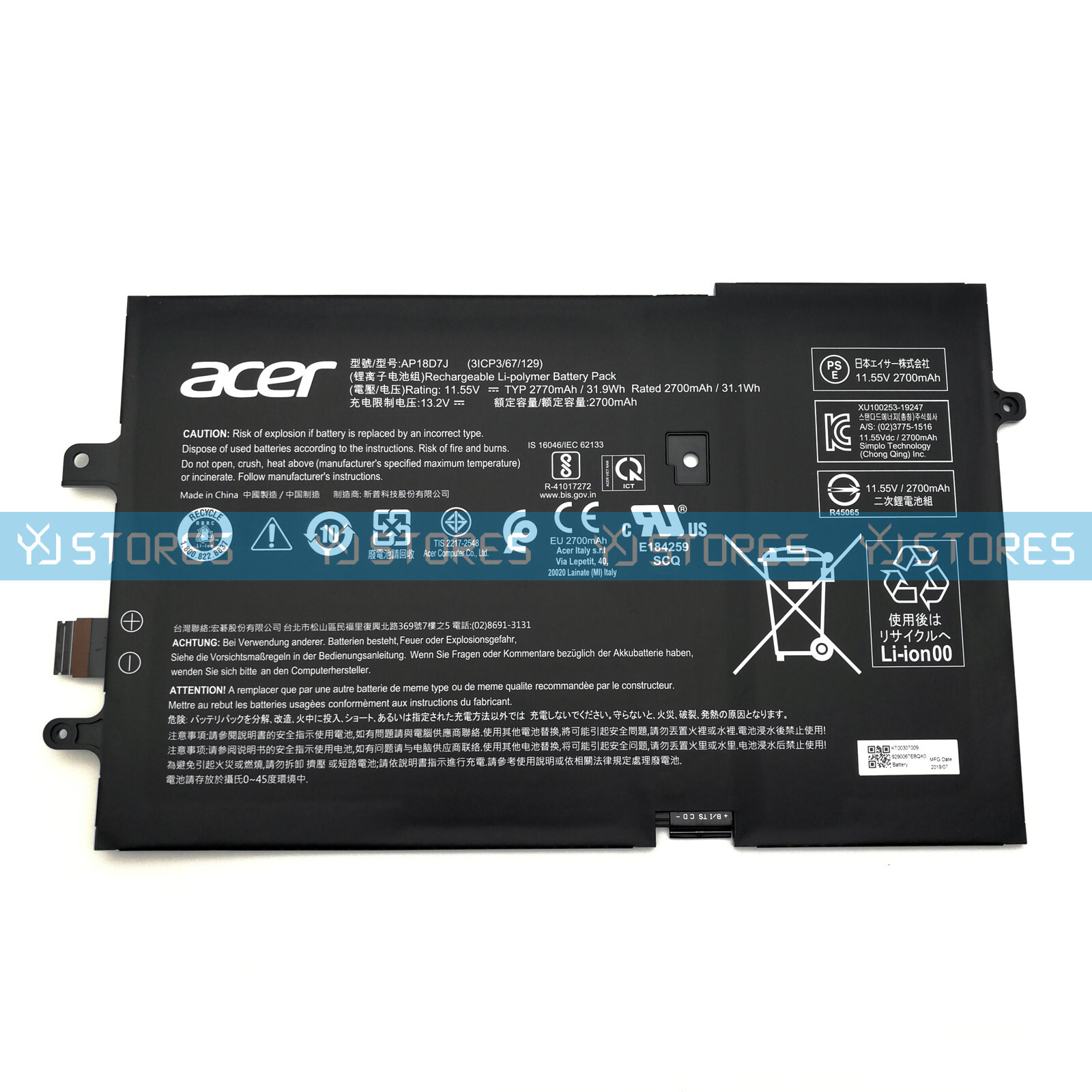 Genuine AP18D7J Battery for Acer Swift 7 2019 SF714-52T 3ICP3/67/129 KT00307009