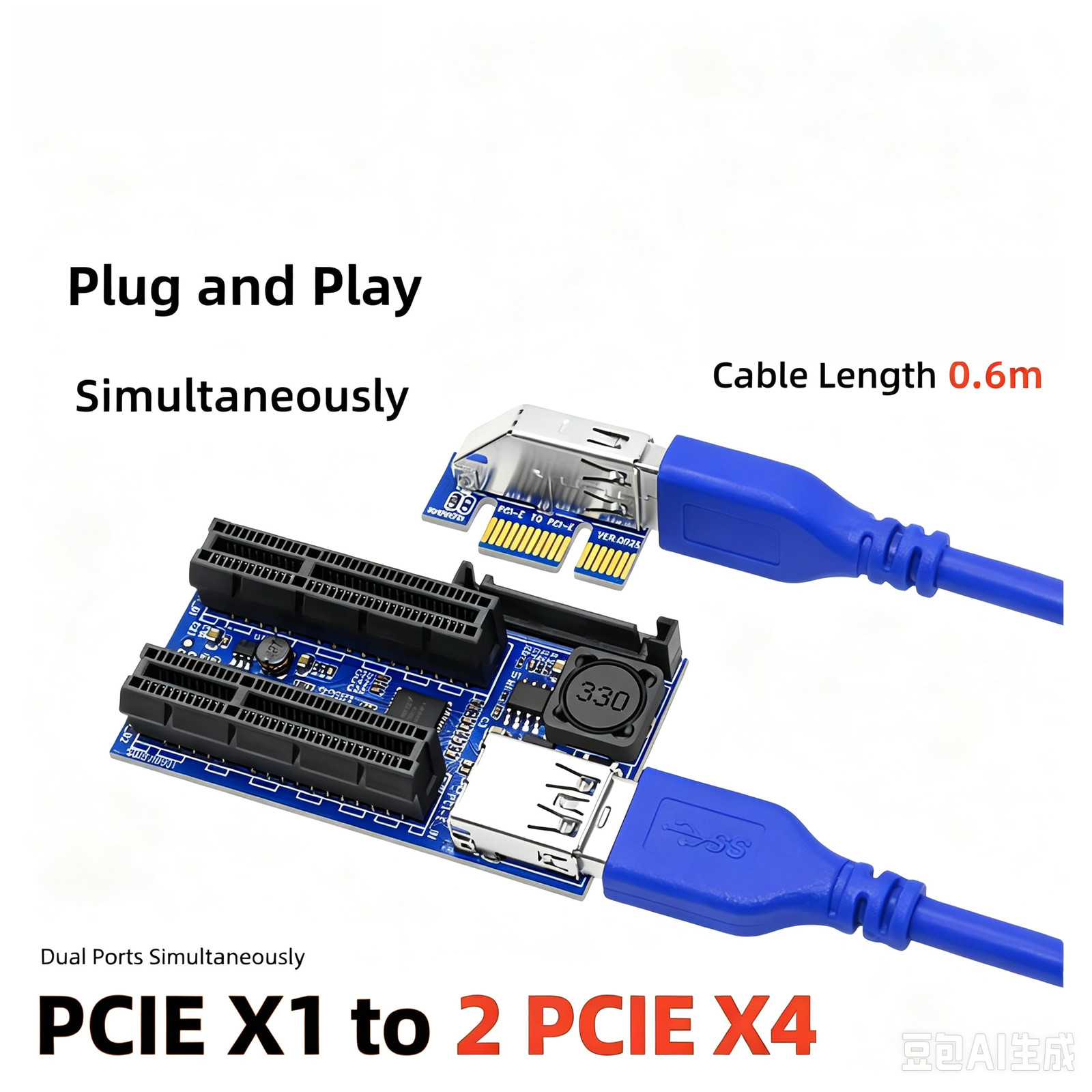 PCI-E 1x Extension Cable to PCIe Port 4x Adapter PCI-E Card Nic Dual Interface