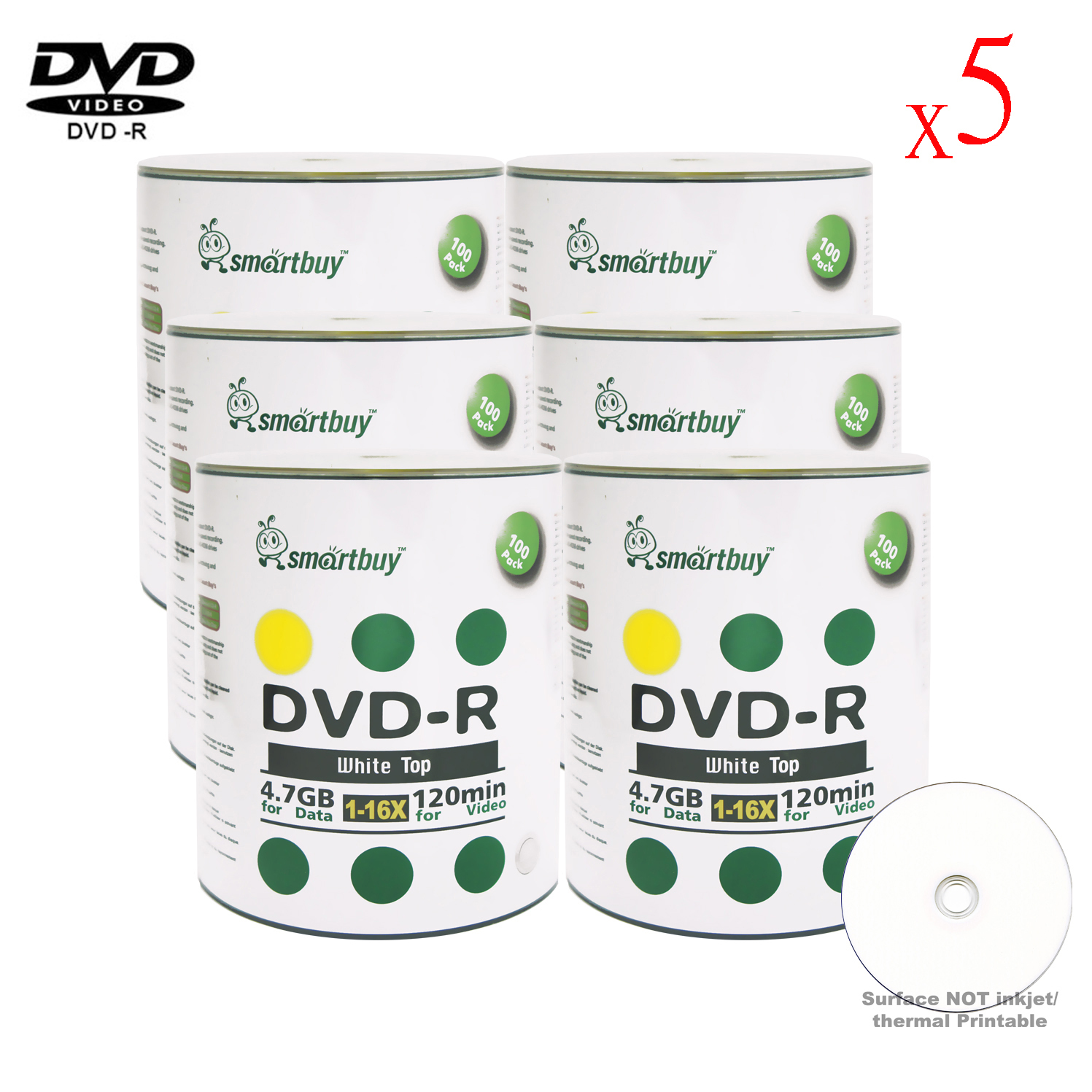 3000 Pack Smartbuy White Top Surface Blank DVD-R DVDR 16X 4.7GB Recordable Disc