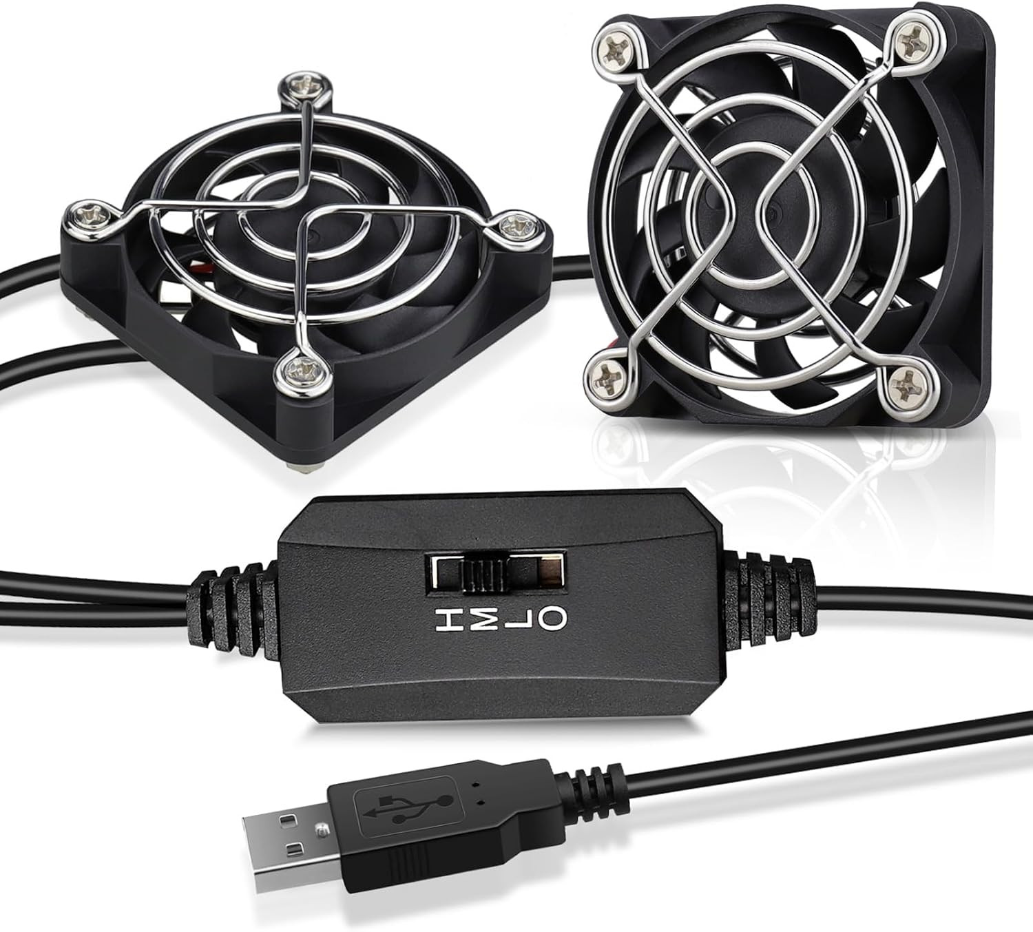 Dual 50Mm USB Fan with 3 Speed Control, Mini 5V DC Cooling Cooler