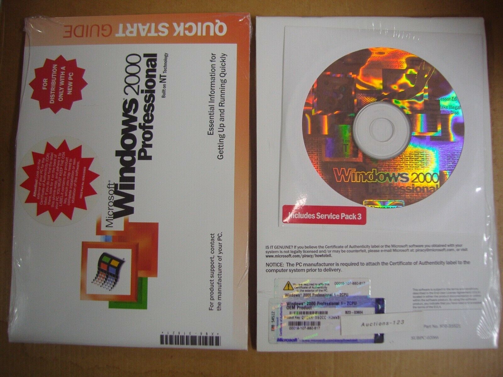 MICROSOFT WINDOWS 2000 PROFESSIONAL FULL OPERATING SYSTEM w/SP3 MS WIN PRO=NEW=