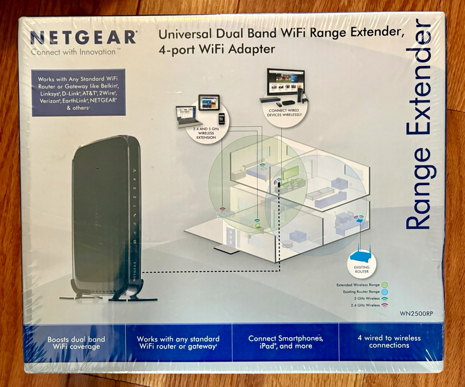 NETGEAR WN2500RP Dual-Band WiFi Range Extender 2.4/5GHz WPS 4-Port